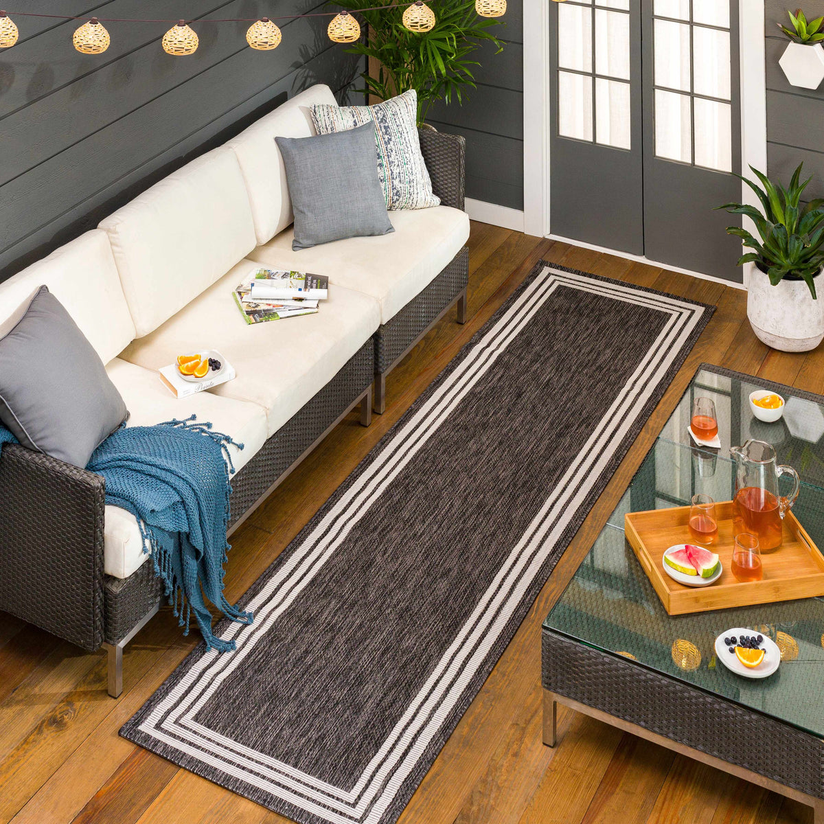 Coonamble Bordered Anthracite Outdoor Rug