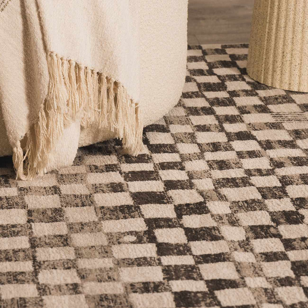 Benjy Cream & Charcoal Checkered Area Rug