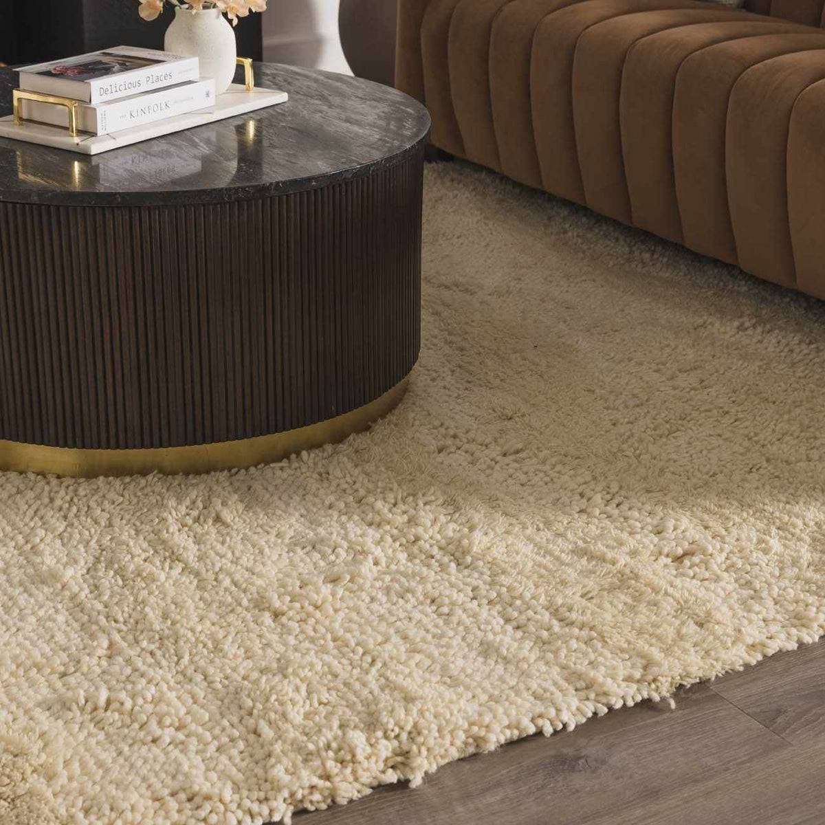 Kettering Solid Cream Wool Shag Rug