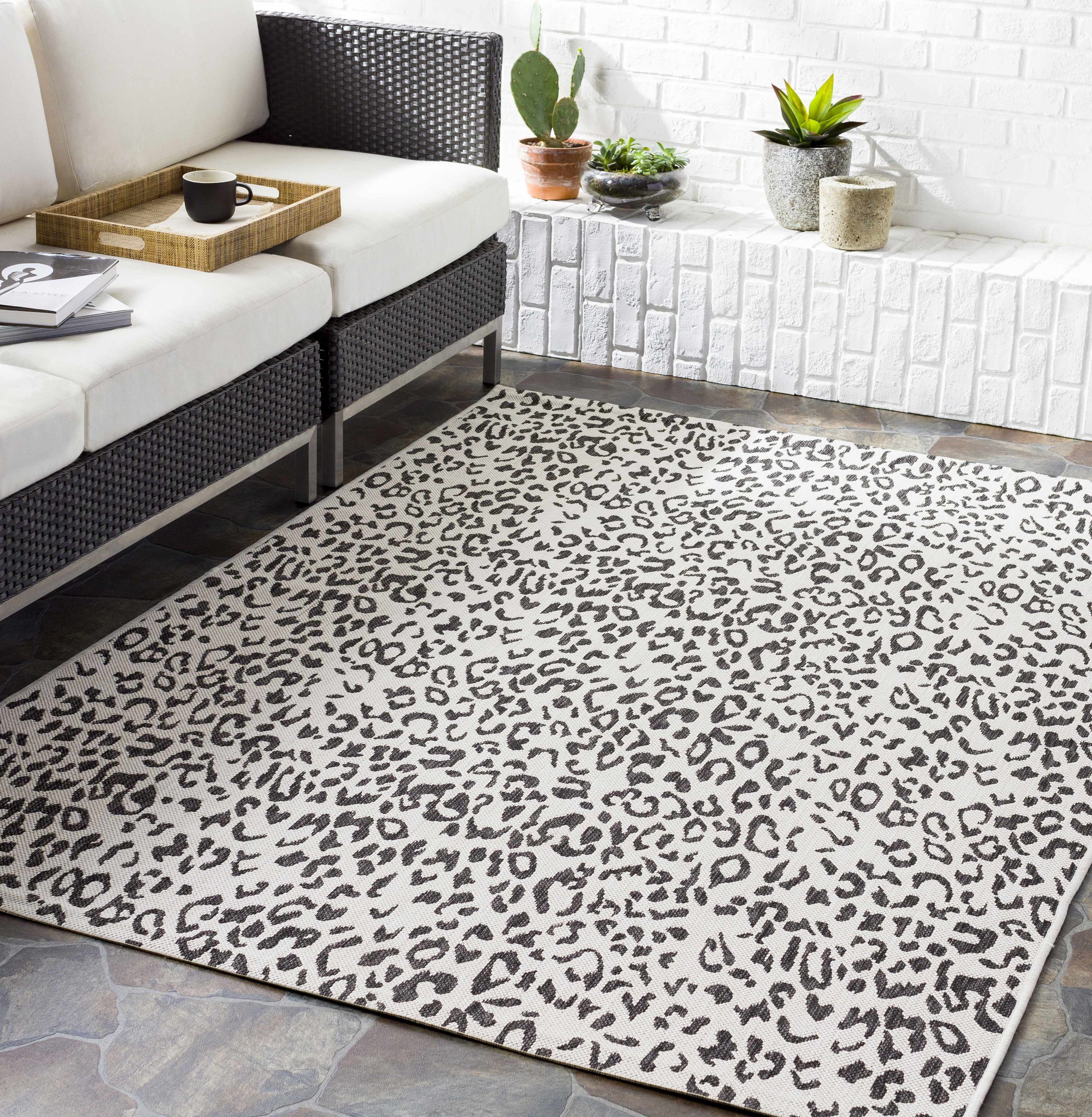 Alderbury White Leopard Print Outdoor Rug