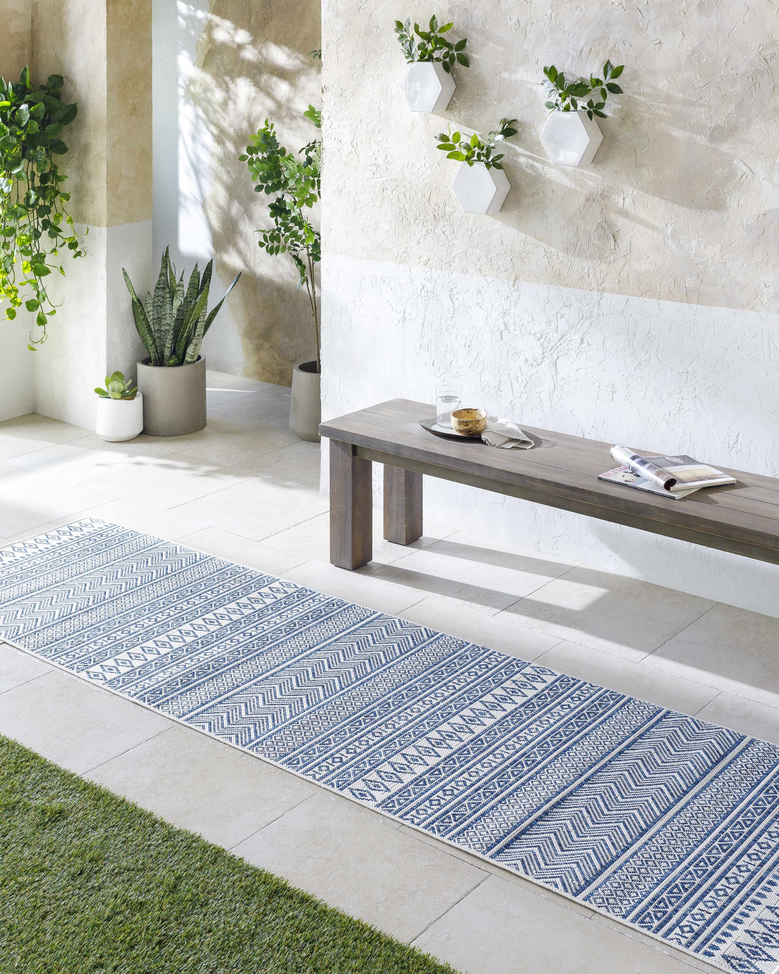 Madras Light Blue Green All Over Performance Outdoor Area Rug