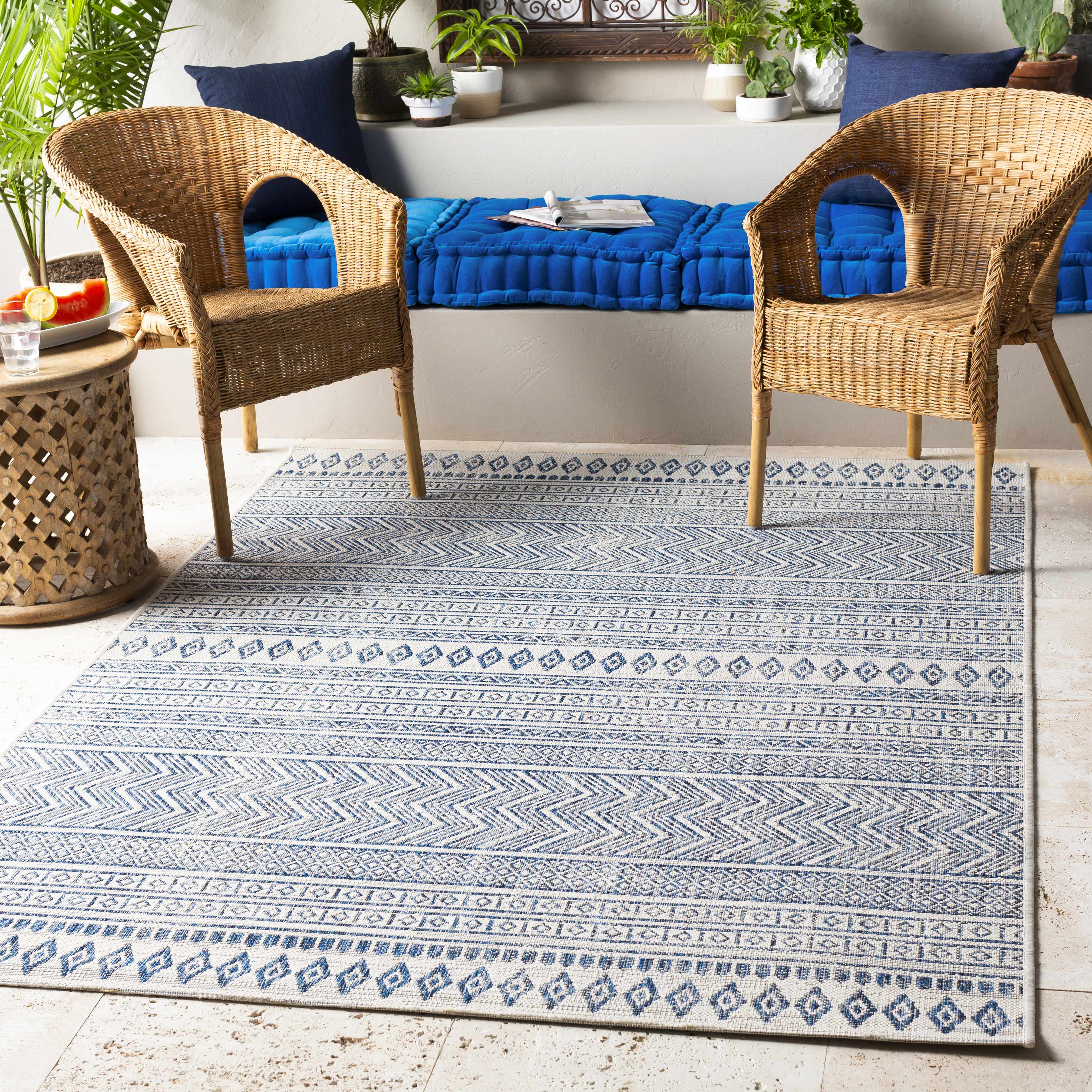 Madras Light Blue Green All Over Performance Outdoor Area Rug