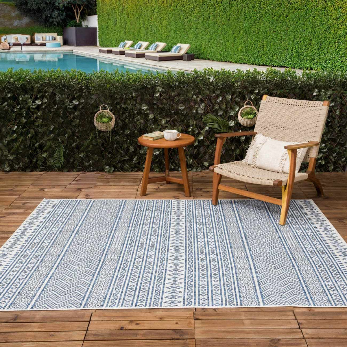 Madras Light Blue Green All Over Performance Outdoor Area Rug
