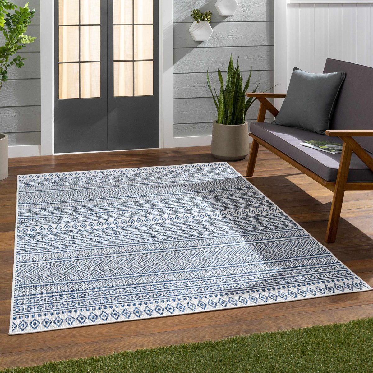 Madras Light Blue Green All Over Performance Outdoor Area Rug