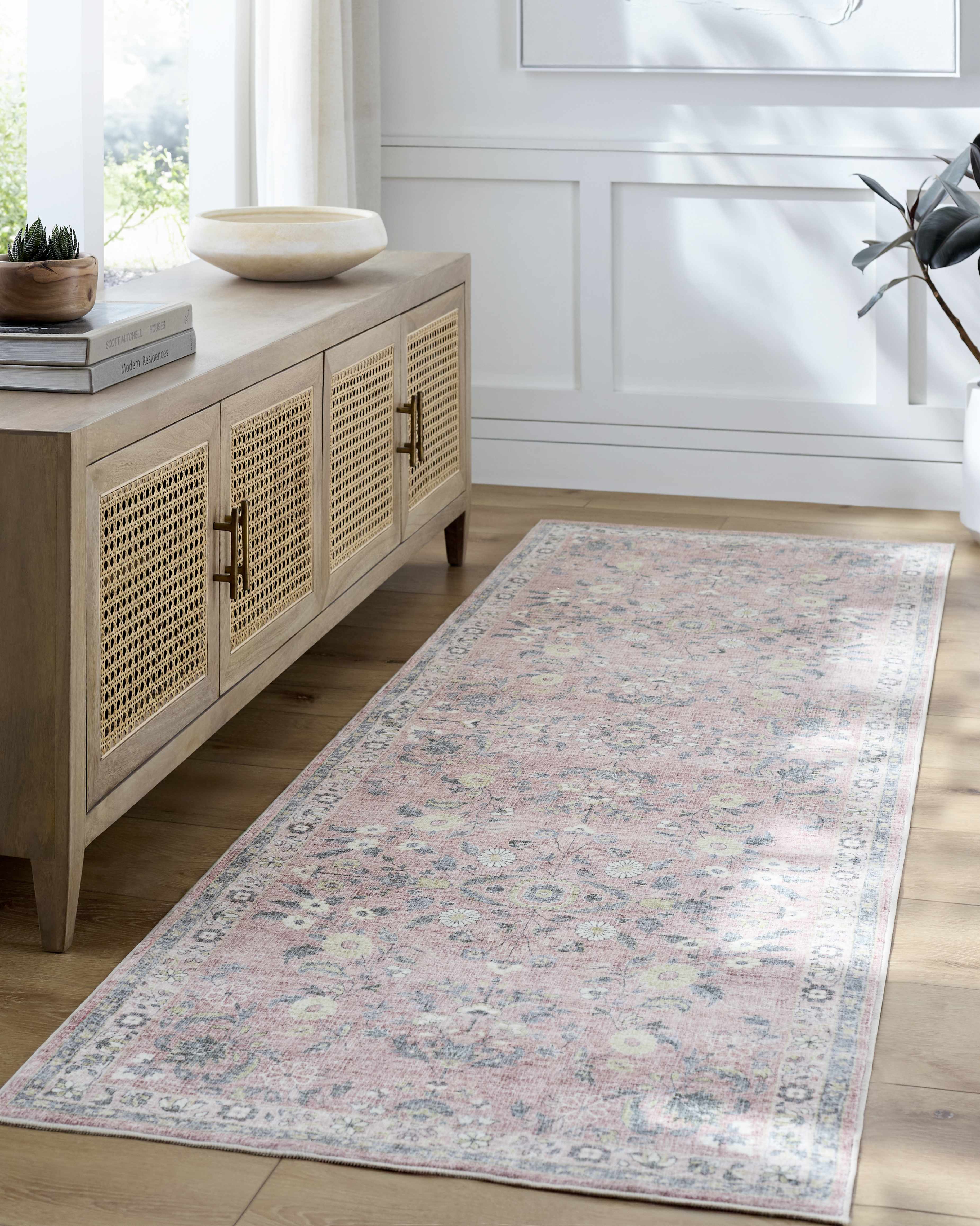 Meyly Pink Washable Area Rug