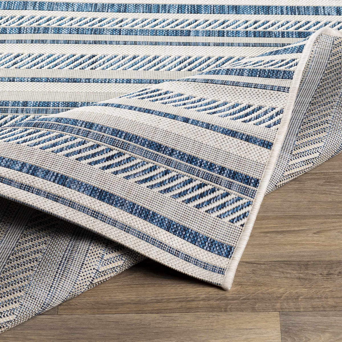 Olin White&Blue Striped Nordic Outdoor Rug