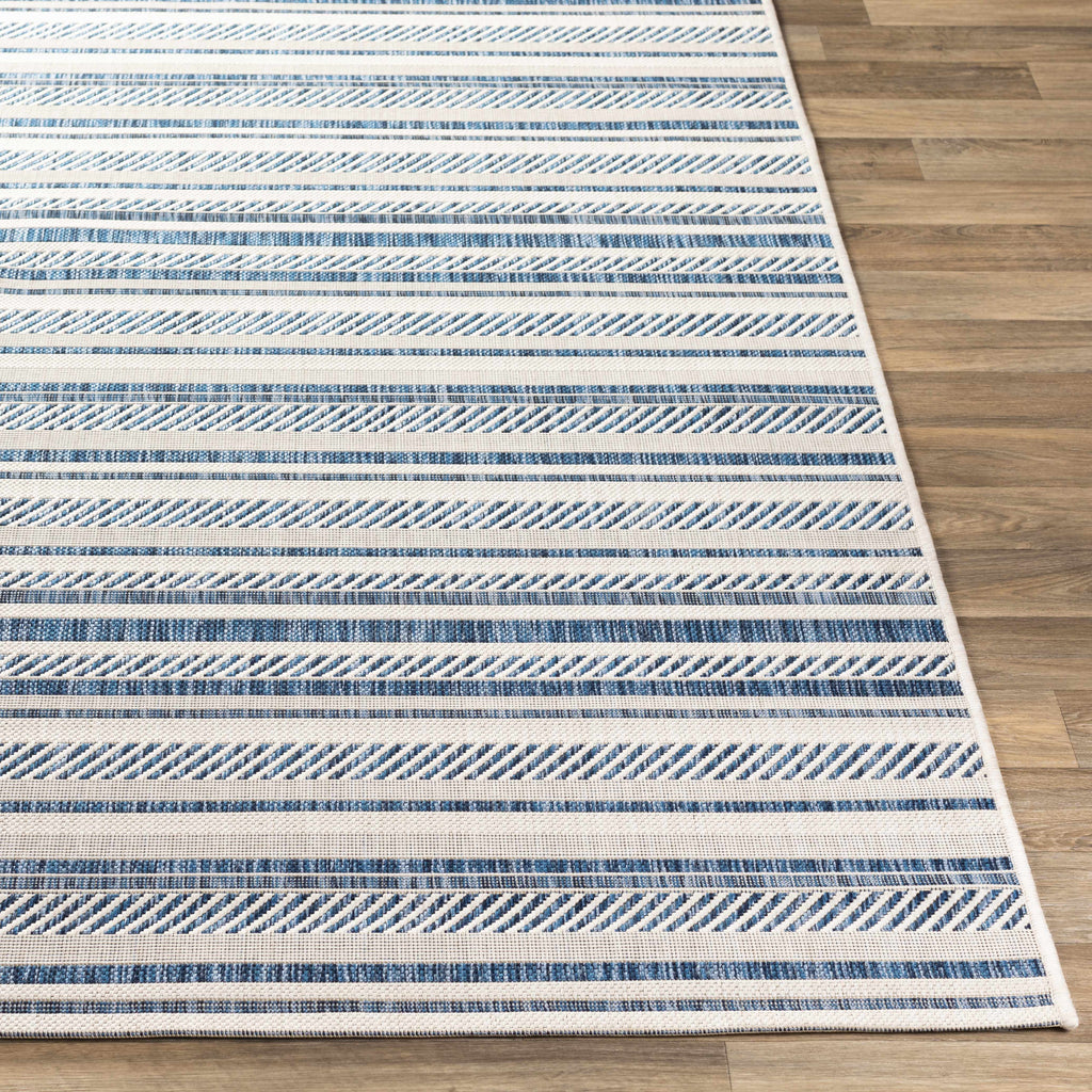 Olin White&Blue Striped Nordic Outdoor Rug