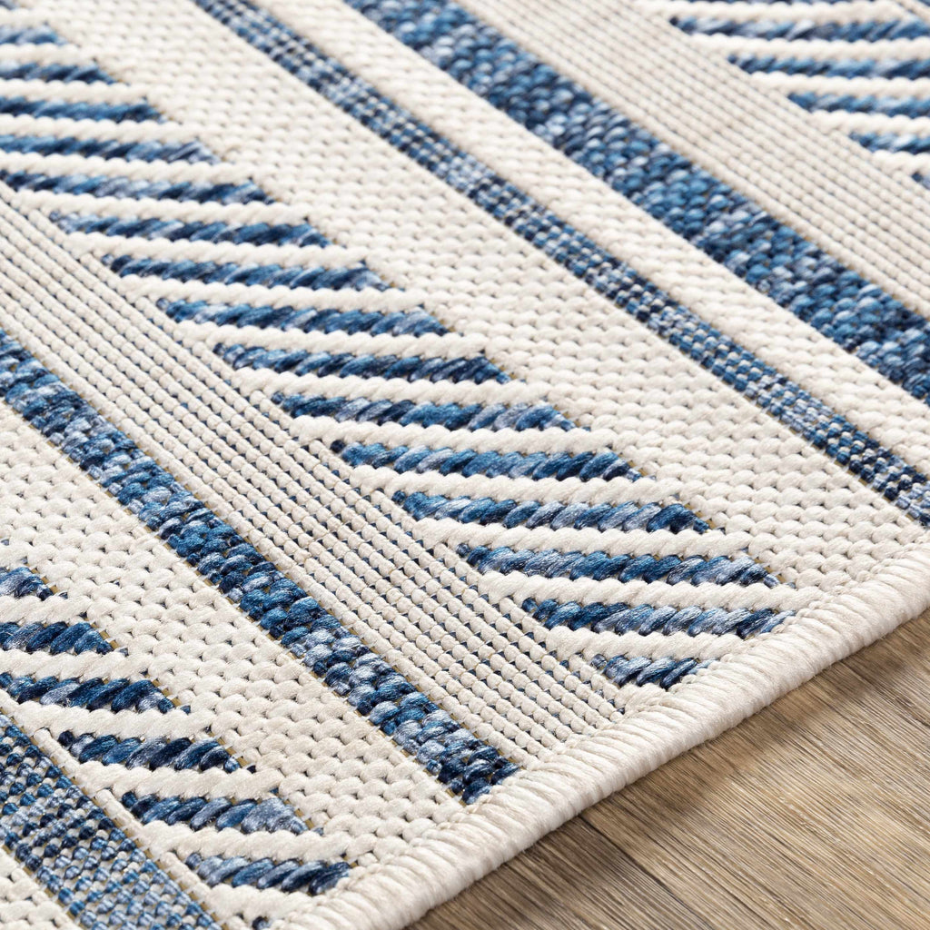 Olin White&Blue Striped Nordic Outdoor Rug