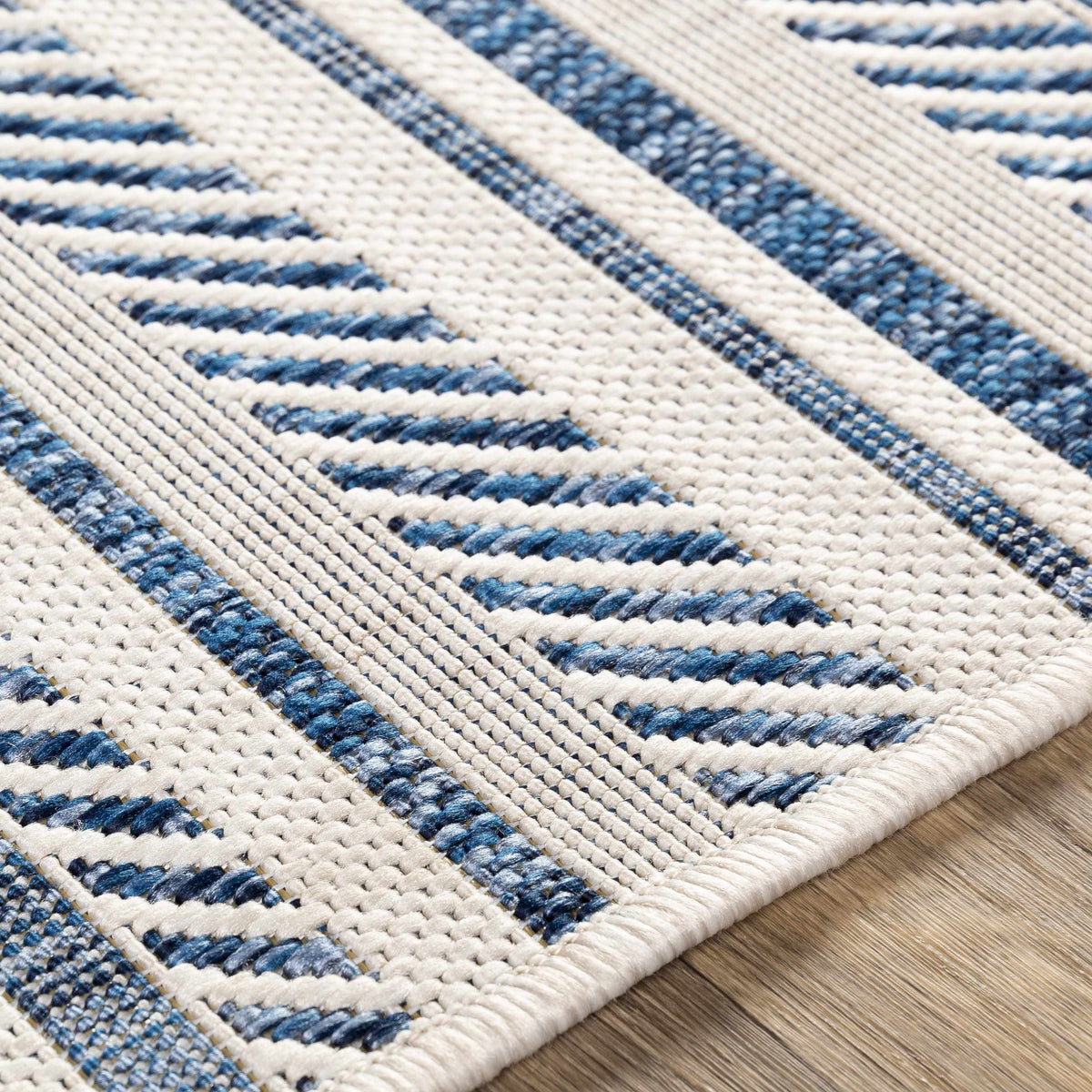 Olin White&Blue Striped Nordic Outdoor Rug