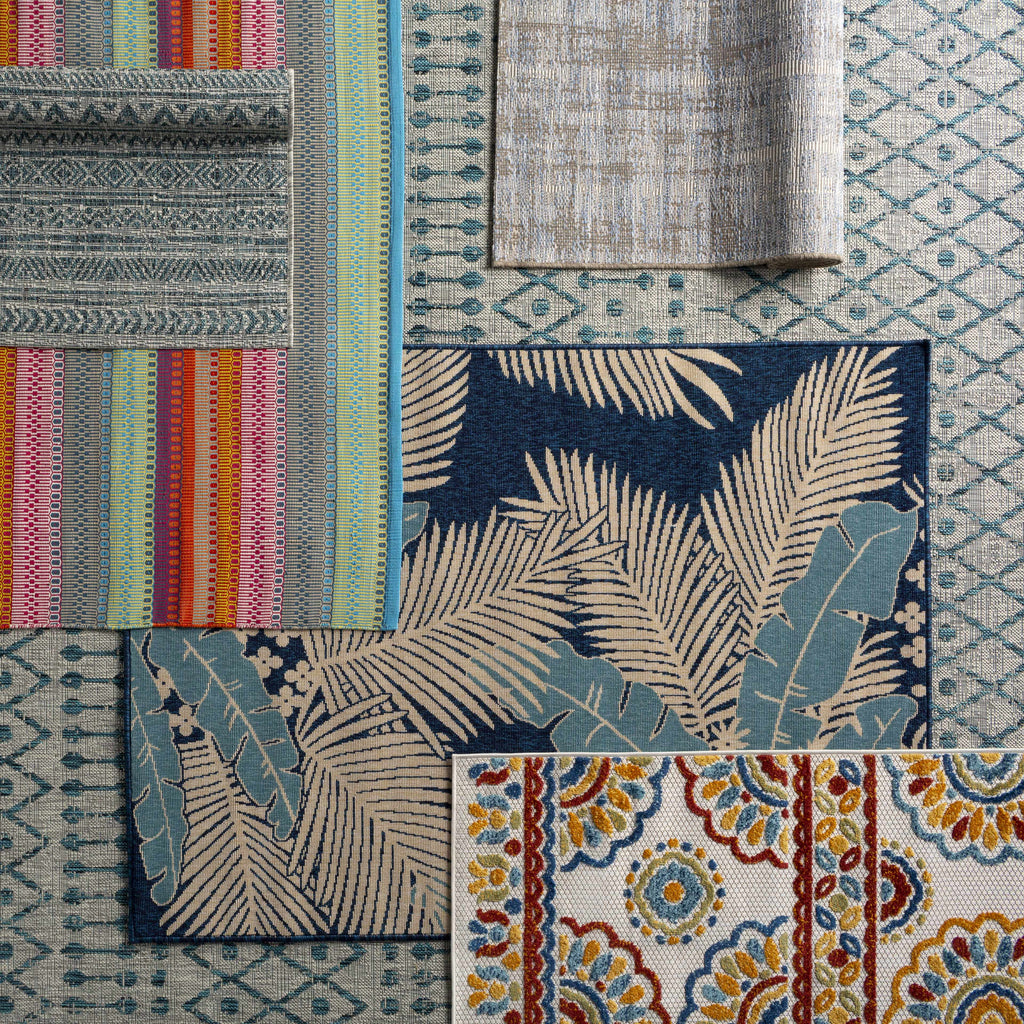 Novato Aqua All Over Pattern Performance Outdoor Rug
