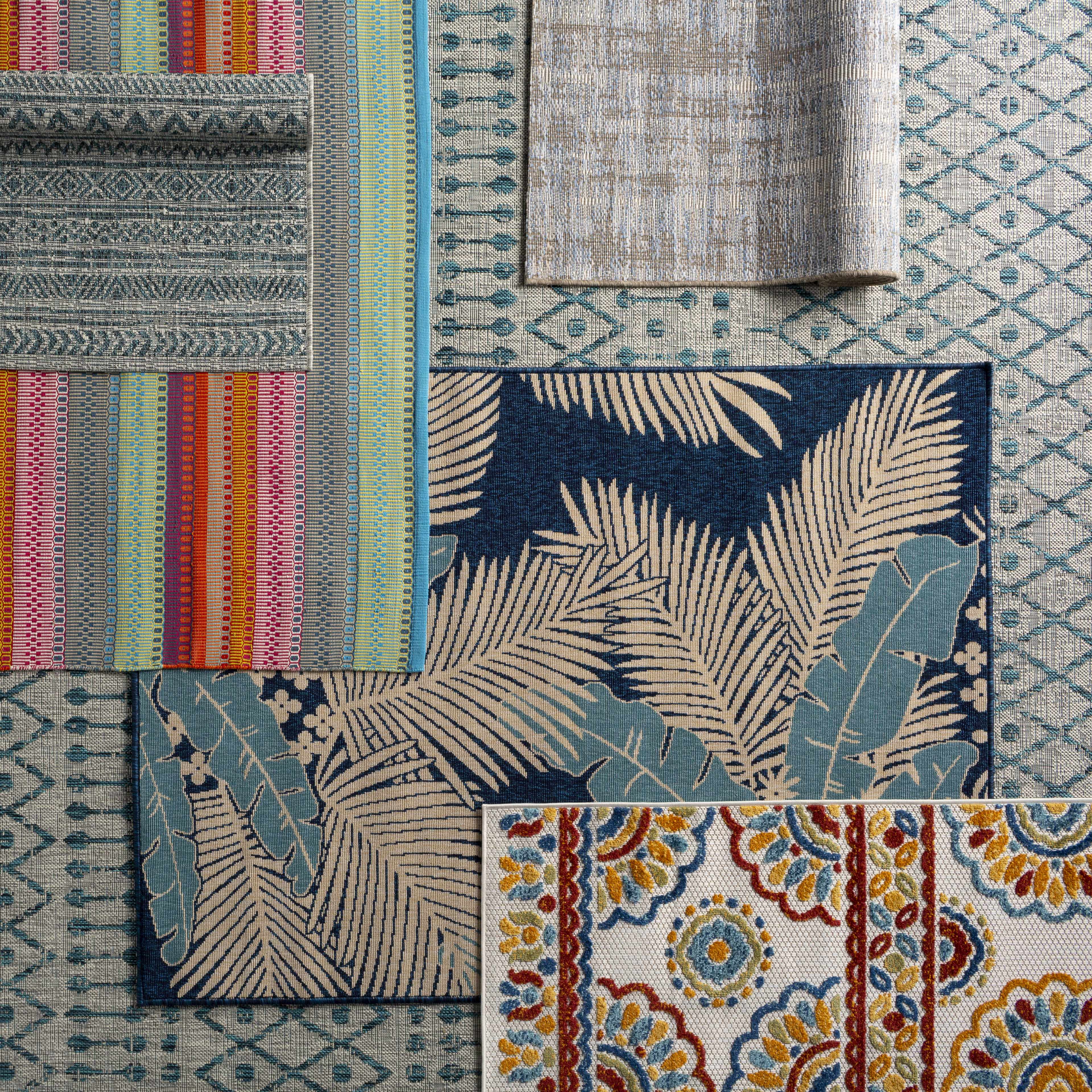 Novato Aqua All Over Pattern Performance Outdoor Rug
