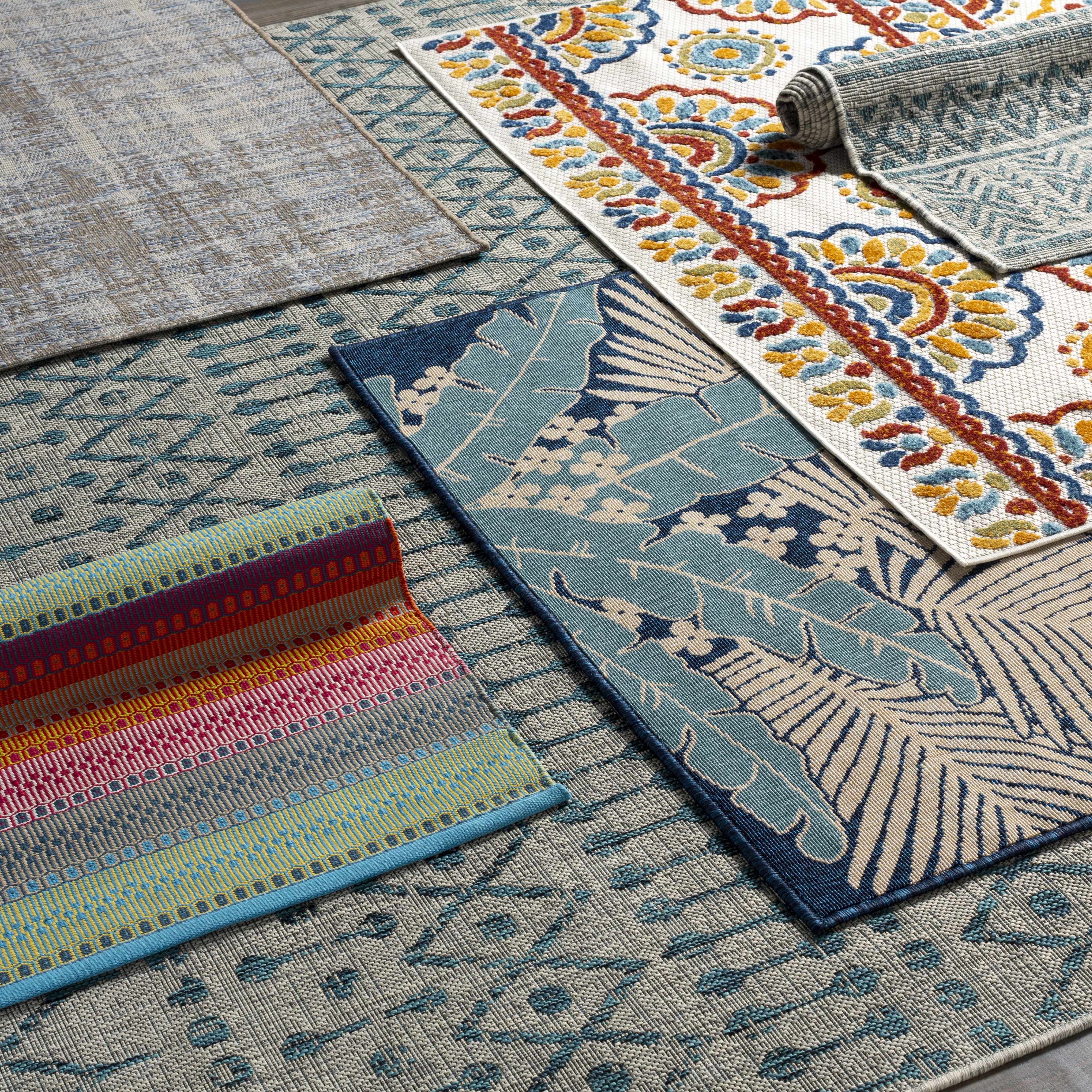 Novato Aqua All Over Pattern Performance Outdoor Rug