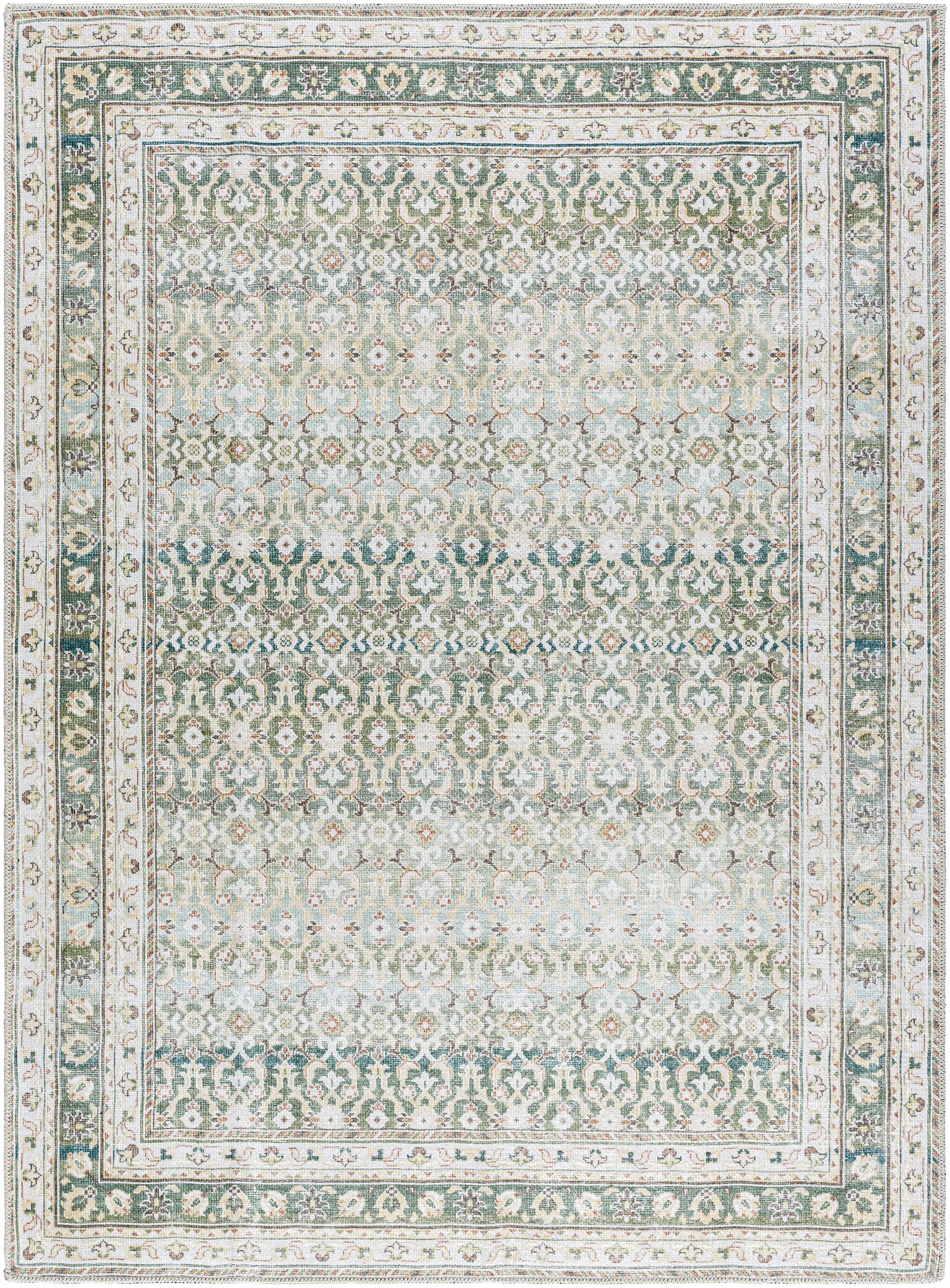 Our PNW Home Rainier Damask Green Washable Rug