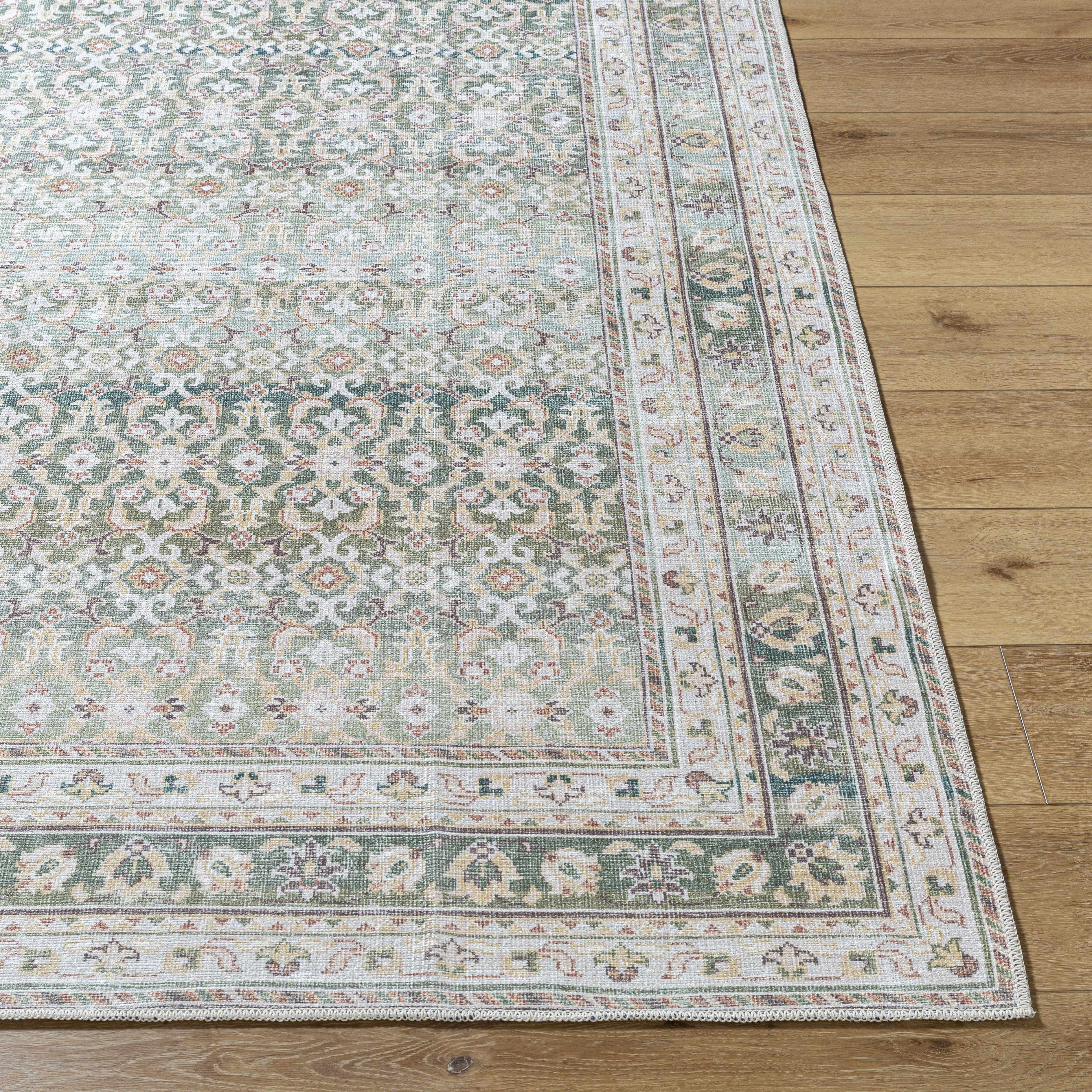 Our PNW Home Rainier Damask Green Washable Rug
