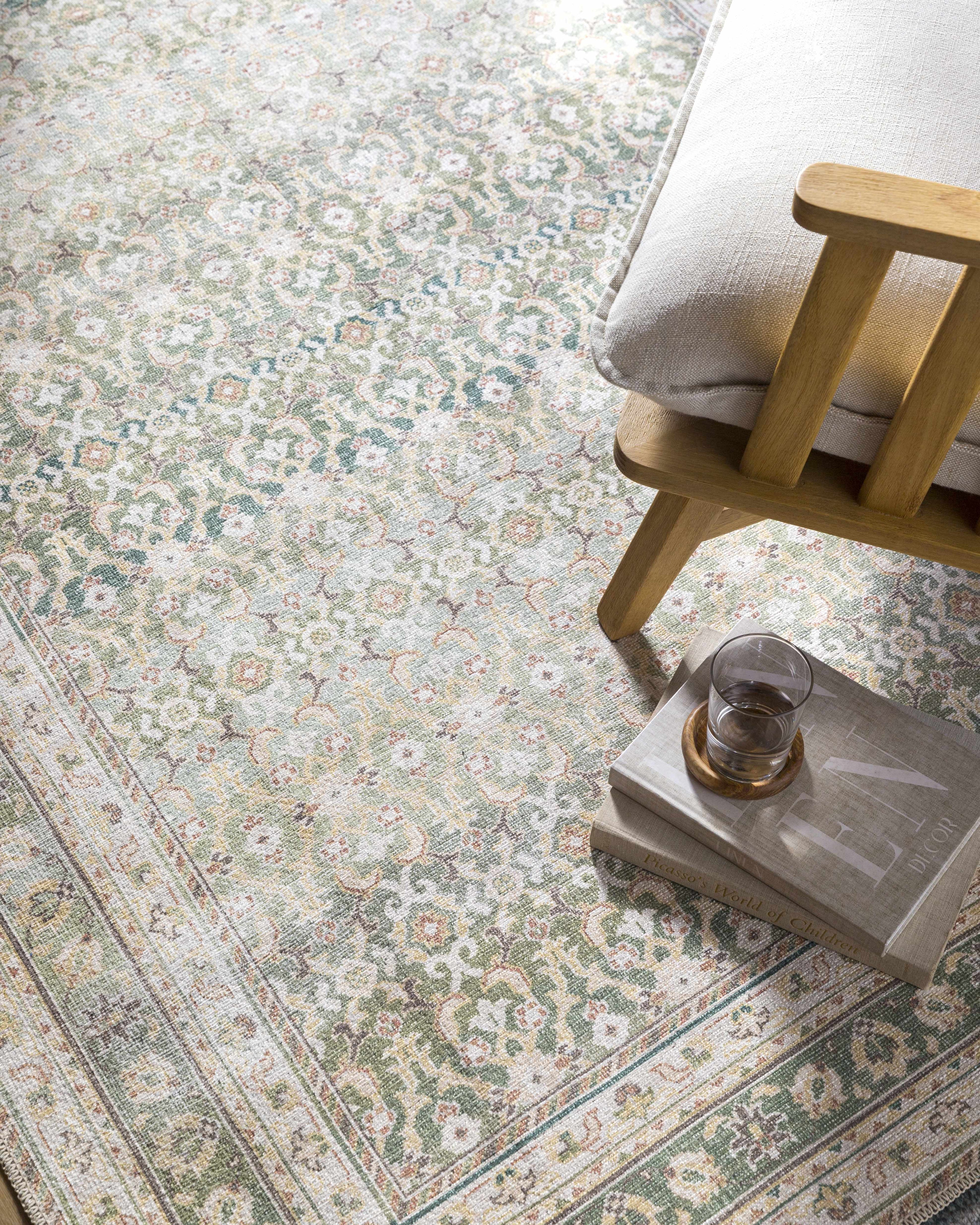 Our PNW Home Rainier Damask Green Washable Rug