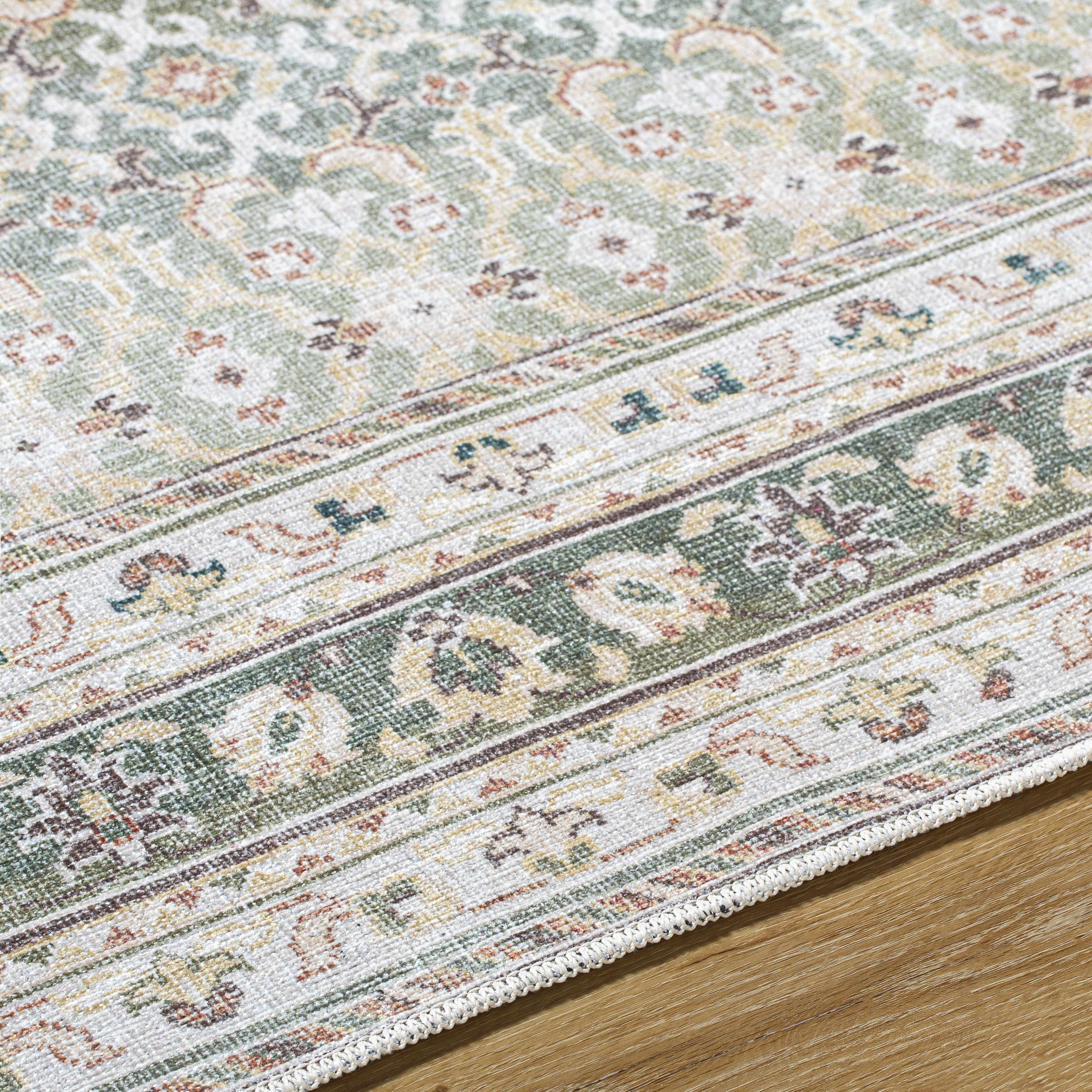 Our PNW Home Rainier Damask Green Washable Rug