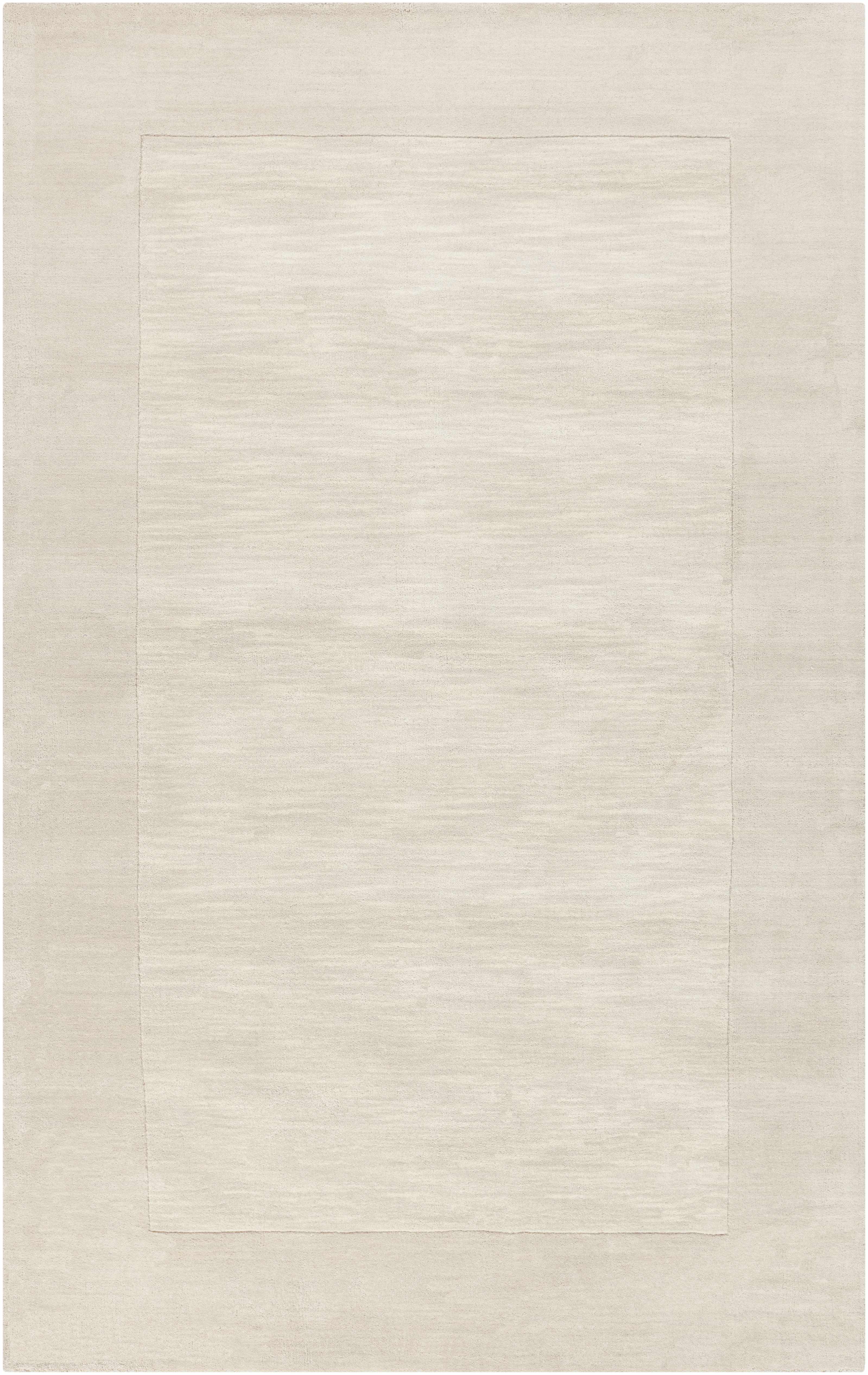 Bordered Solid Beige Cream Wool Rug