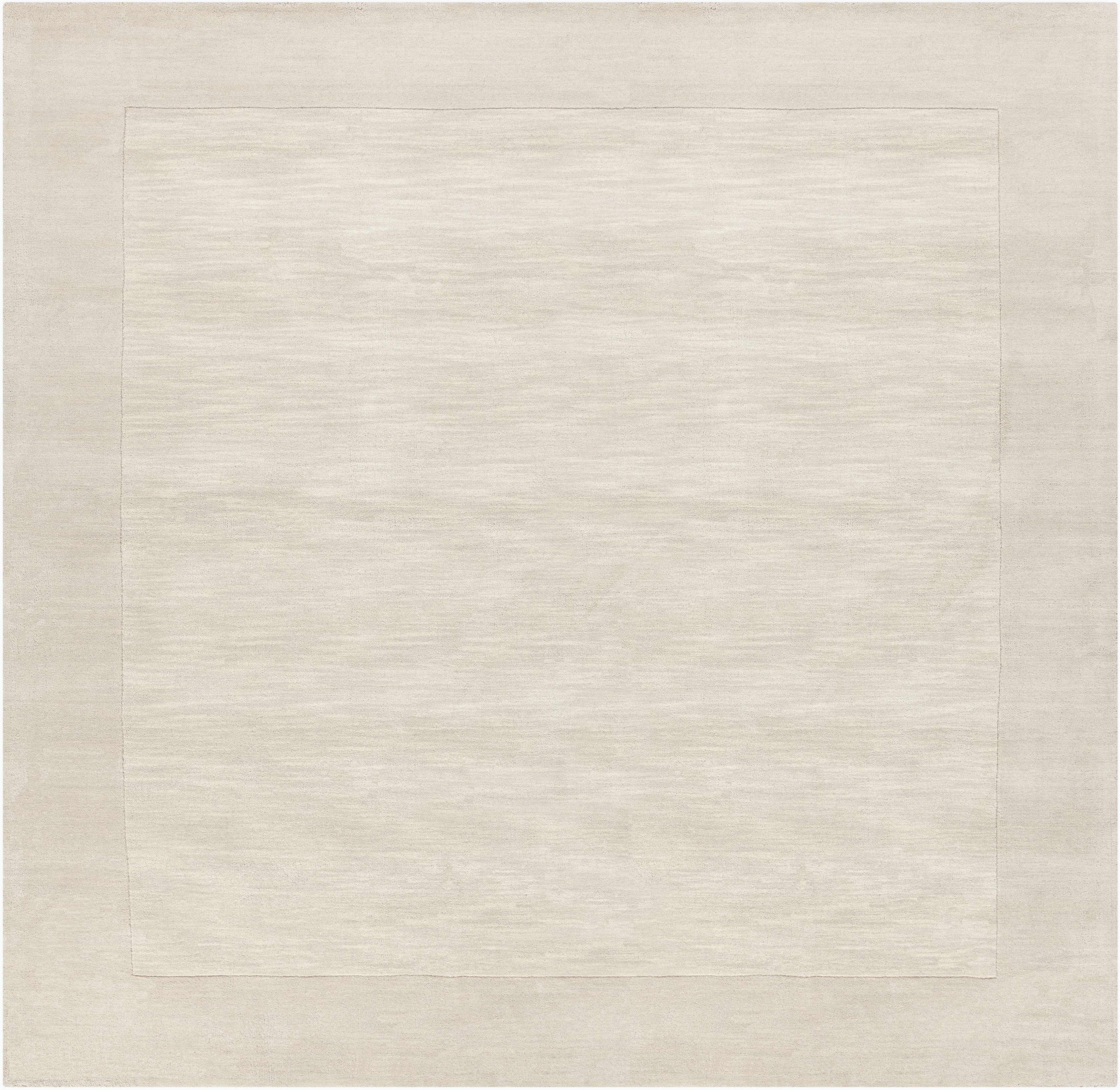 Bordered Solid Beige Cream Wool Rug