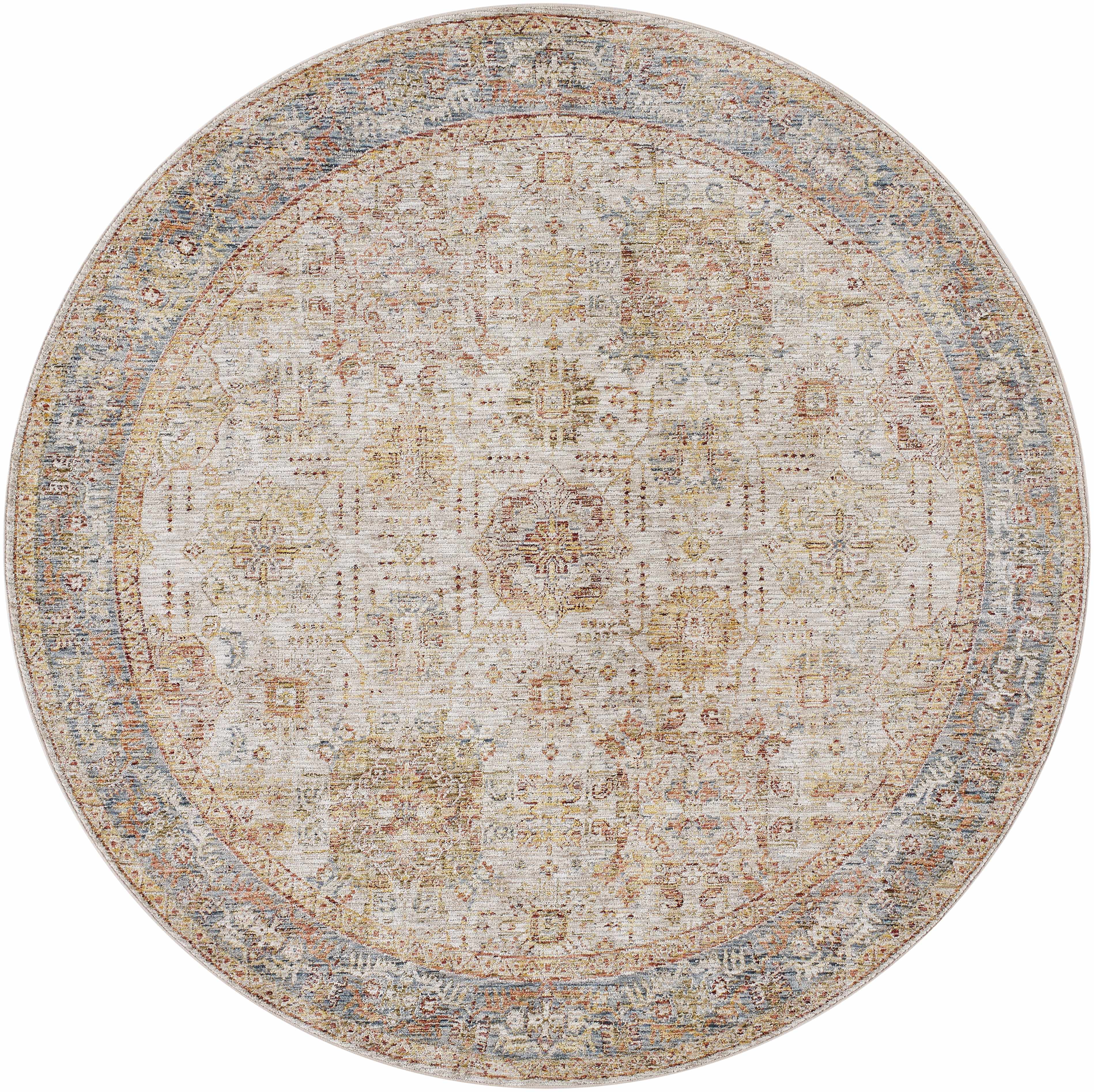 Ange Tan & Blue Rich Textured Traditional Rug