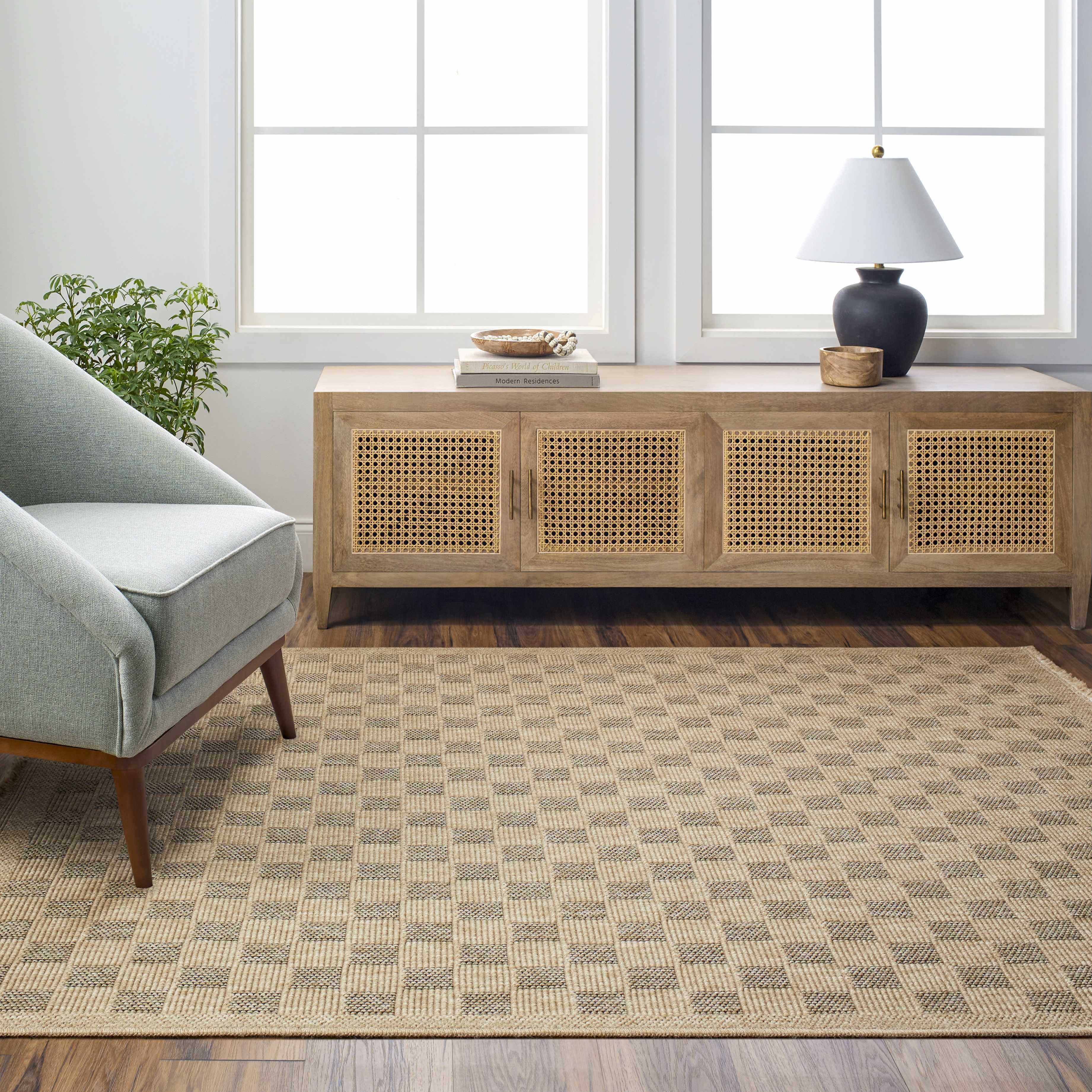 Jurek Beige & Brown Checkered Outdoor Area Rug