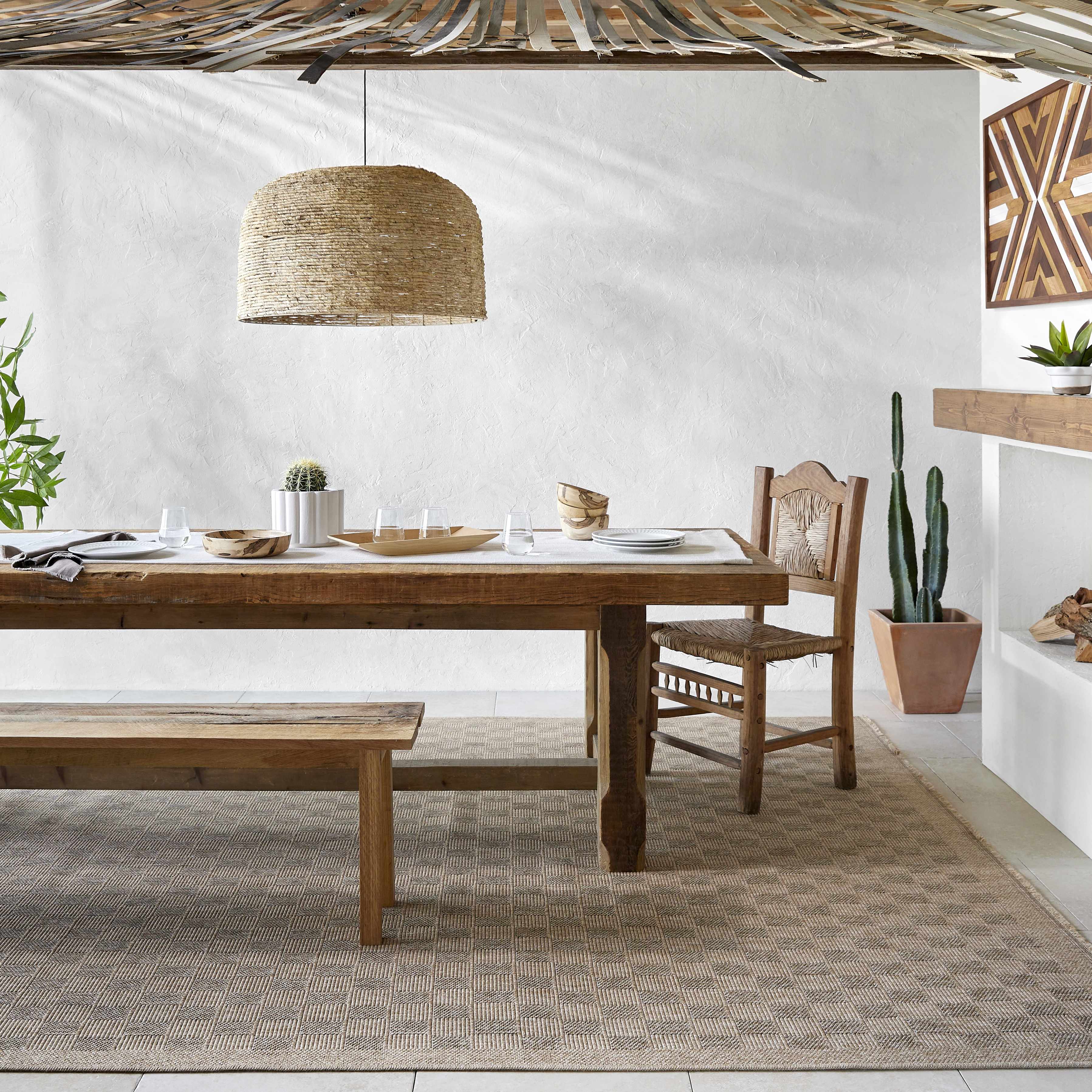Jurek Beige & Brown Checkered Outdoor Area Rug