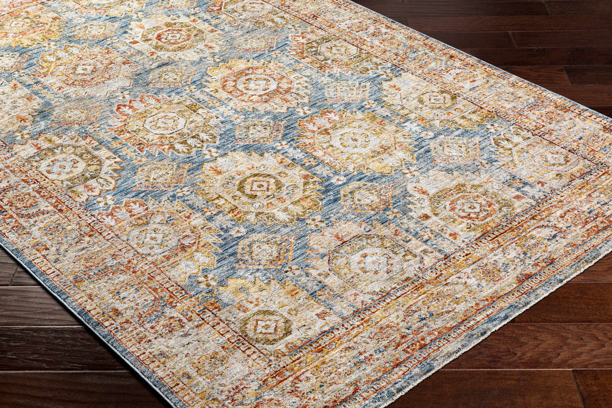 Crescentia Blue & Beige Textured Rug with Fringes