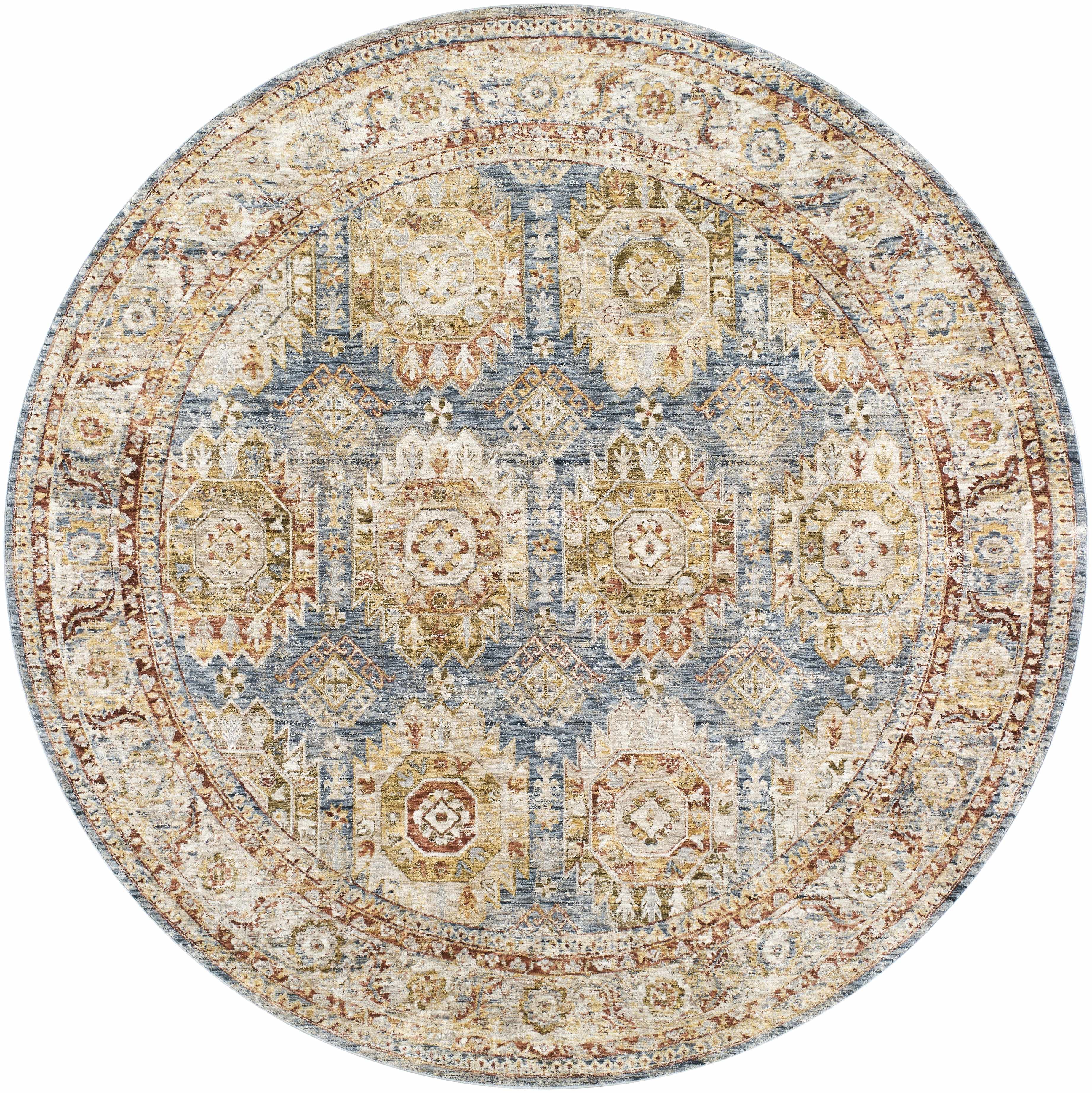 Crescentia Blue & Beige Textured Rug with Fringes