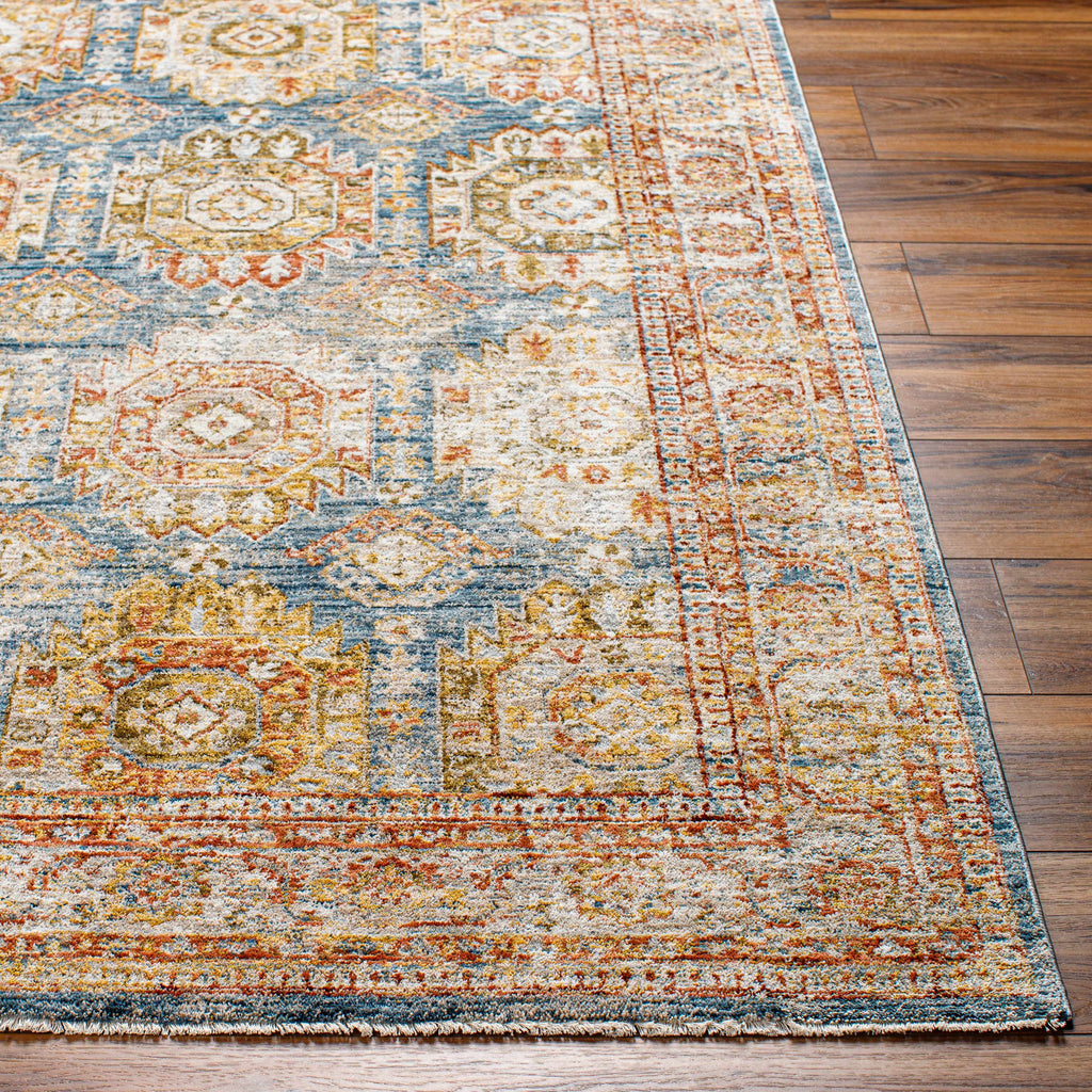 Crescentia Blue & Beige Textured Rug with Fringes