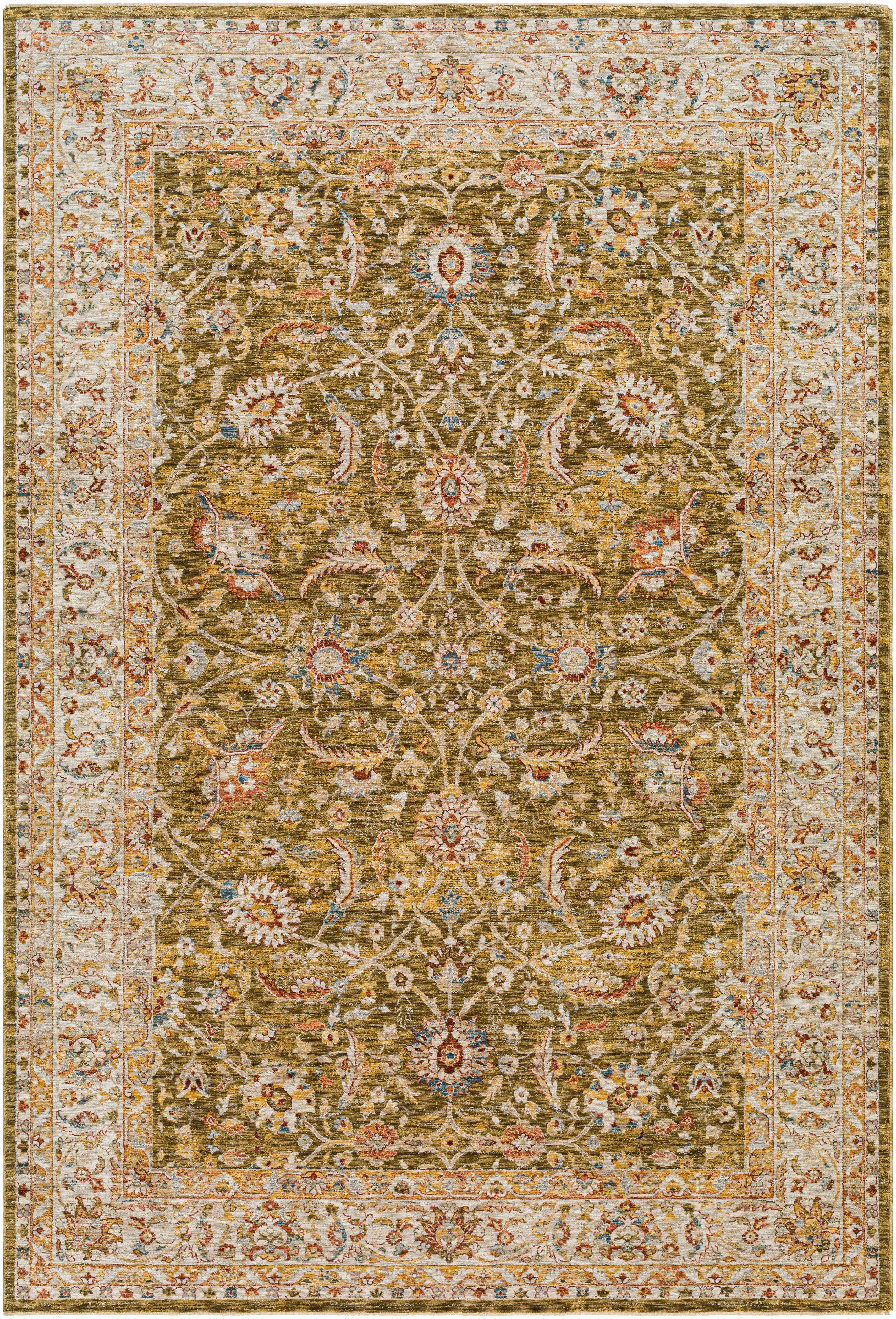 Dyan Green Textured Rug with Fringes