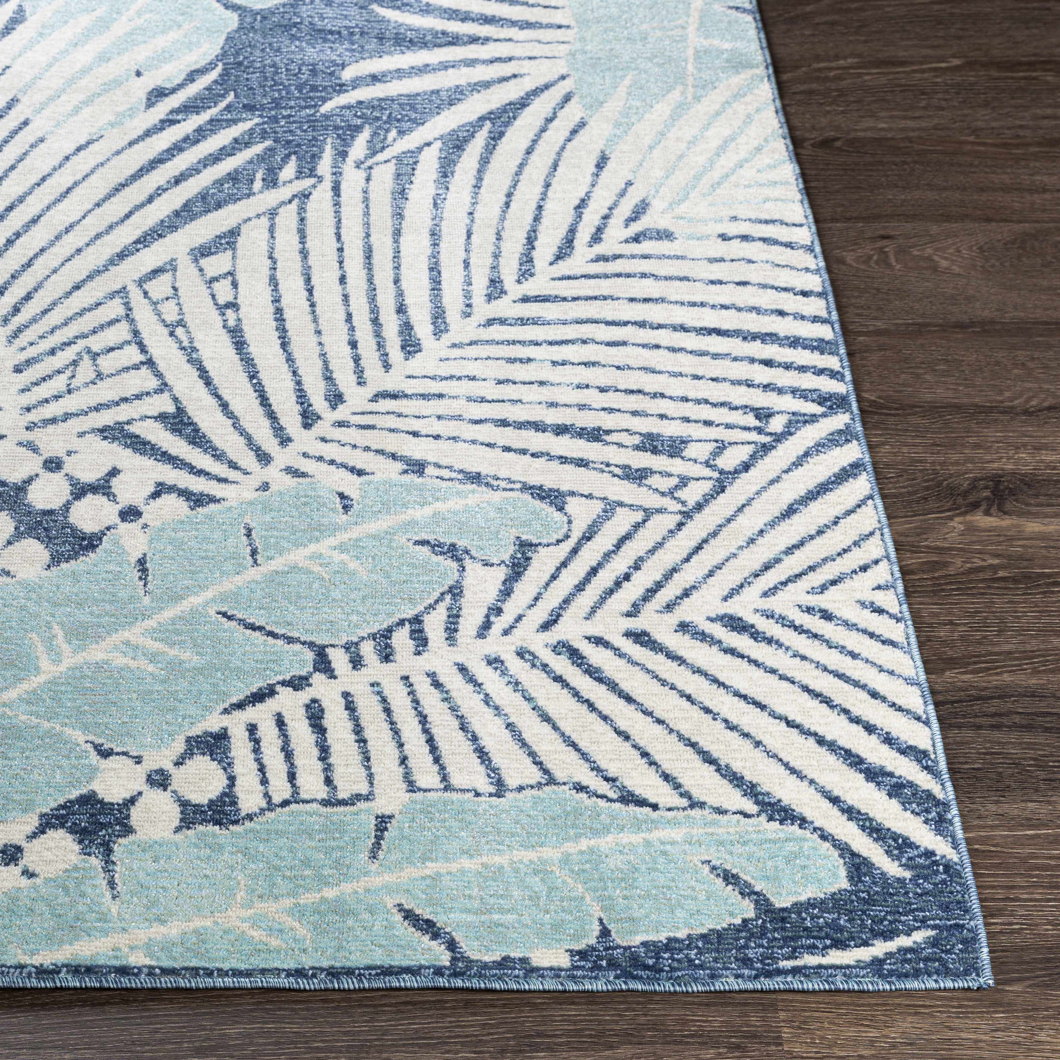 Thebarton Coastal Blue Palm Outdoor Area Rug