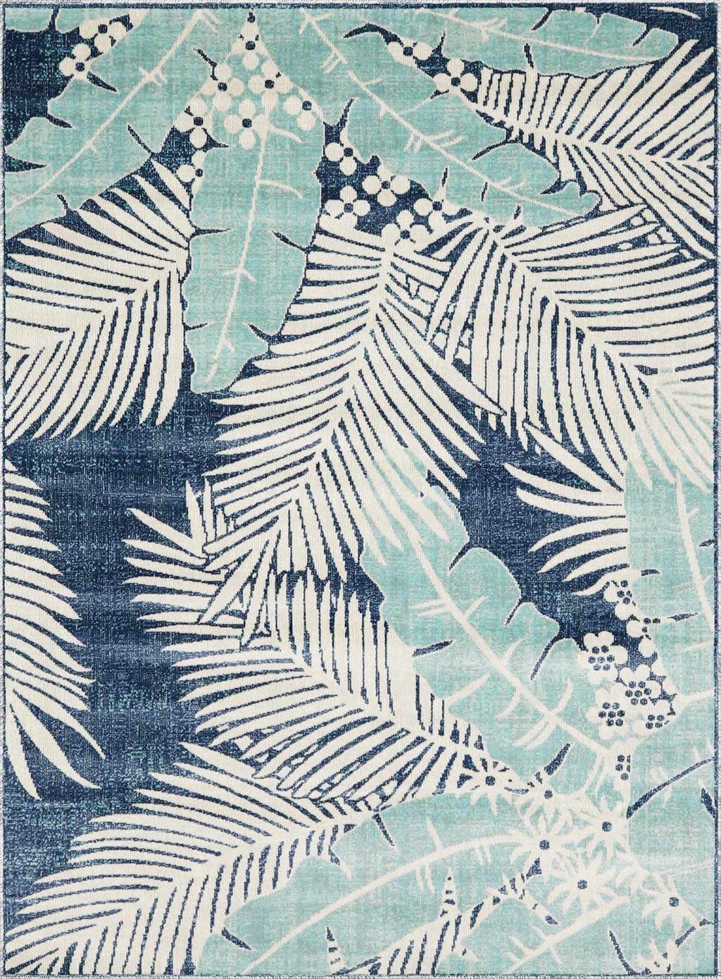 Thebarton Coastal Blue Palm Outdoor Area Rug