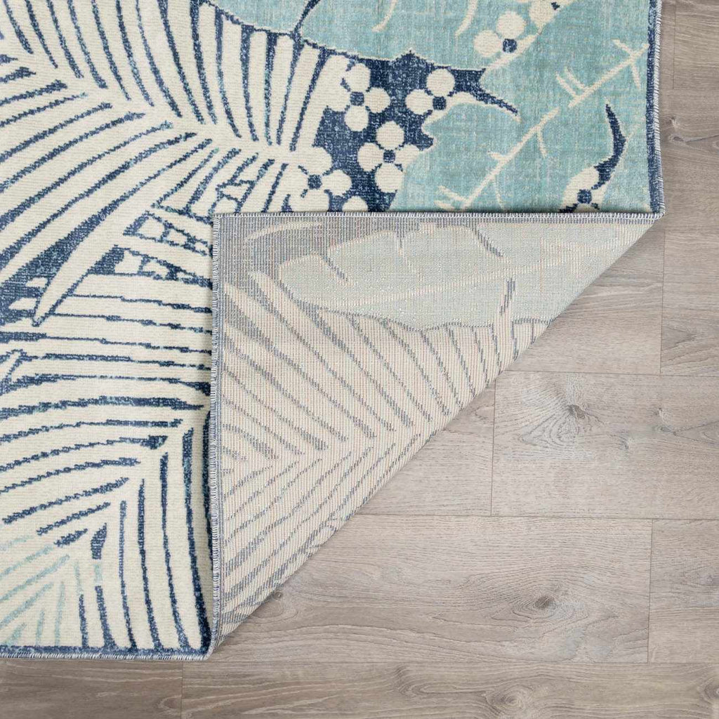 Thebarton Coastal Blue Palm Outdoor Area Rug