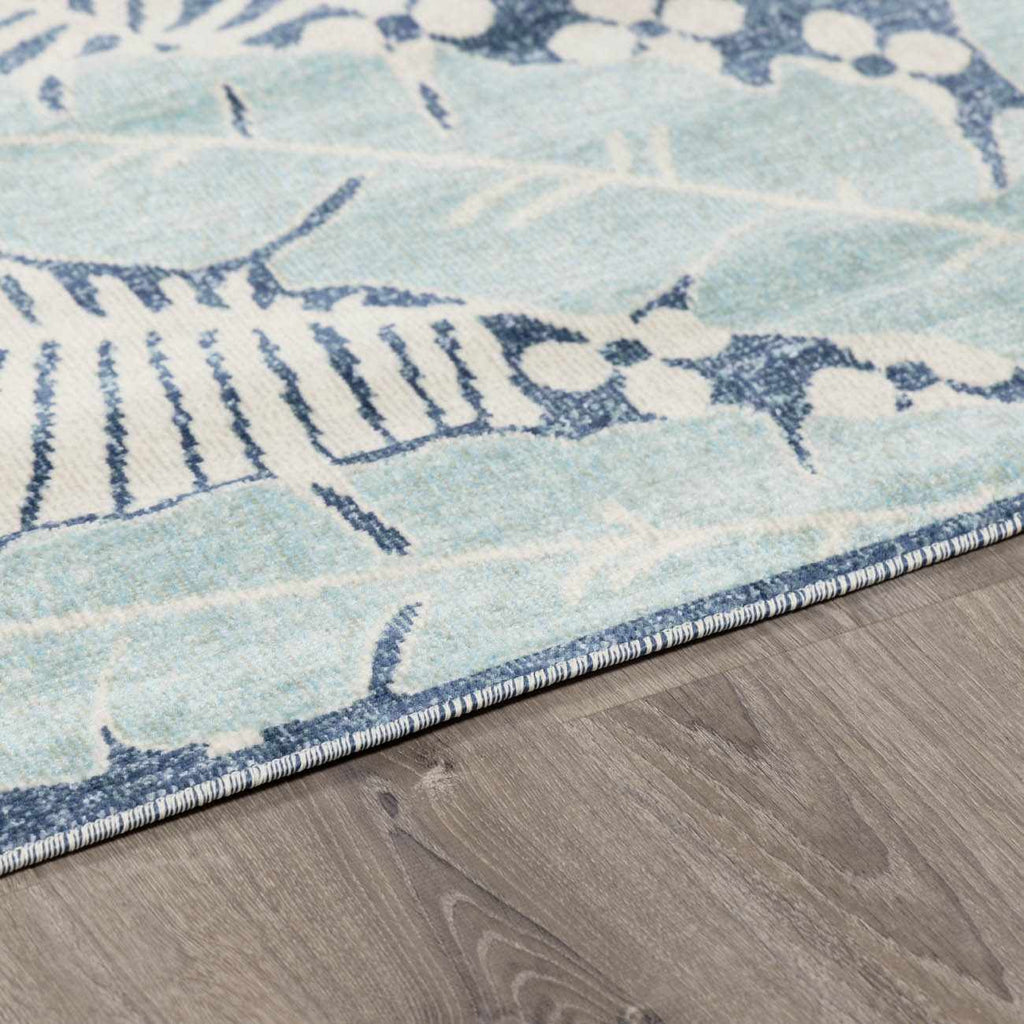 Thebarton Coastal Blue Palm Outdoor Area Rug