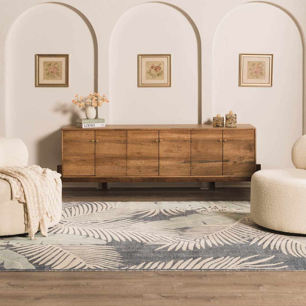 Thebarton Coastal Blue Palm Outdoor Area Rug