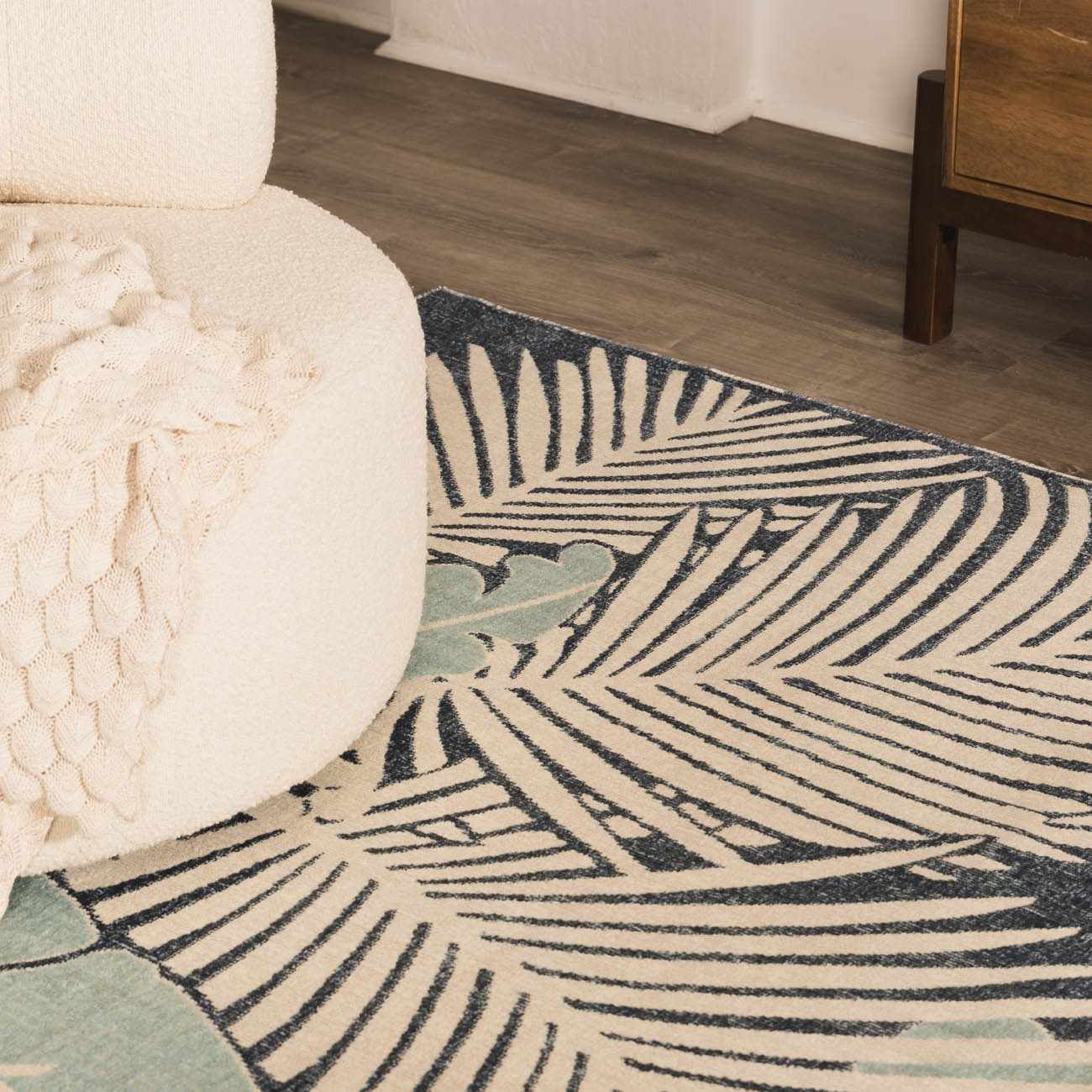 Thebarton Coastal Blue Palm Outdoor Area Rug