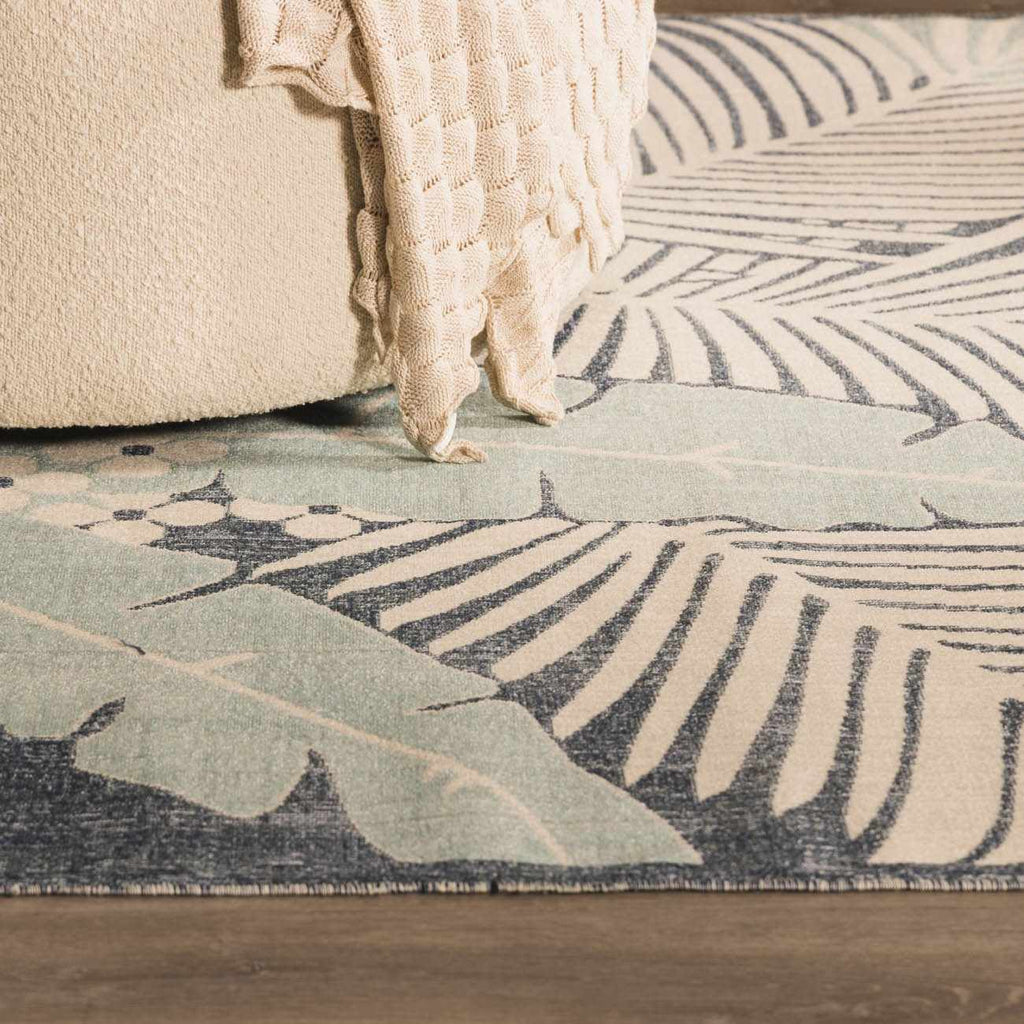 Thebarton Coastal Blue Palm Outdoor Area Rug