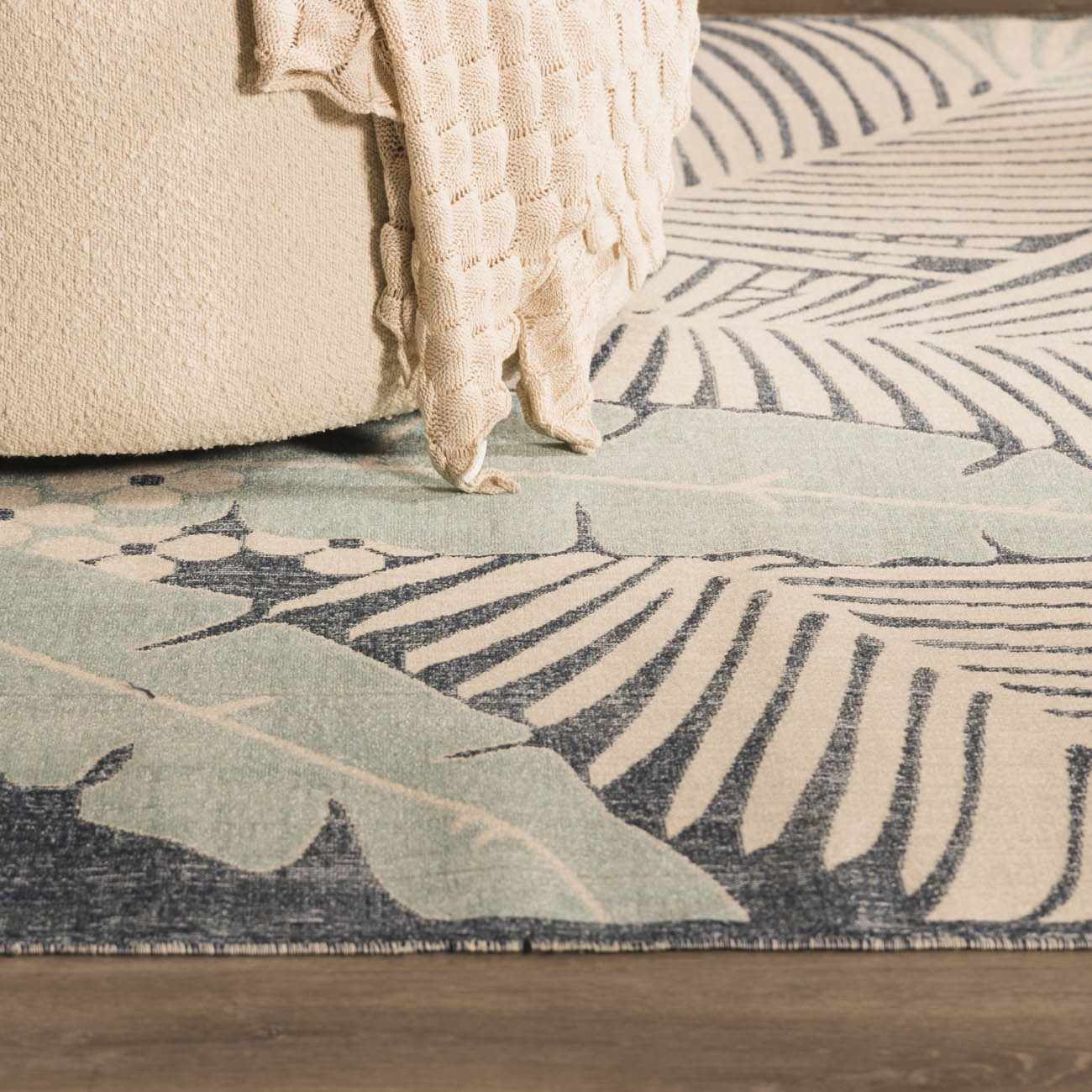 Thebarton Coastal Blue Palm Outdoor Area Rug