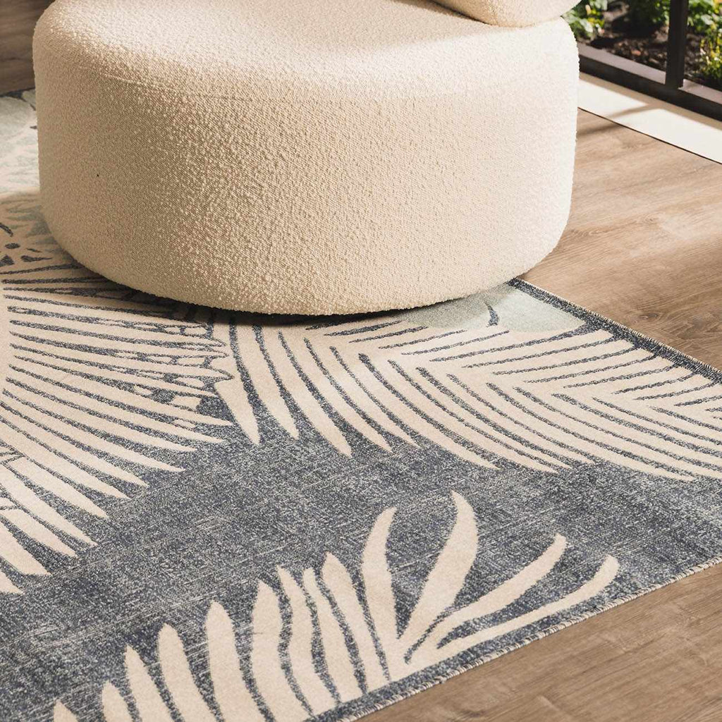 Thebarton Coastal Blue Palm Outdoor Area Rug