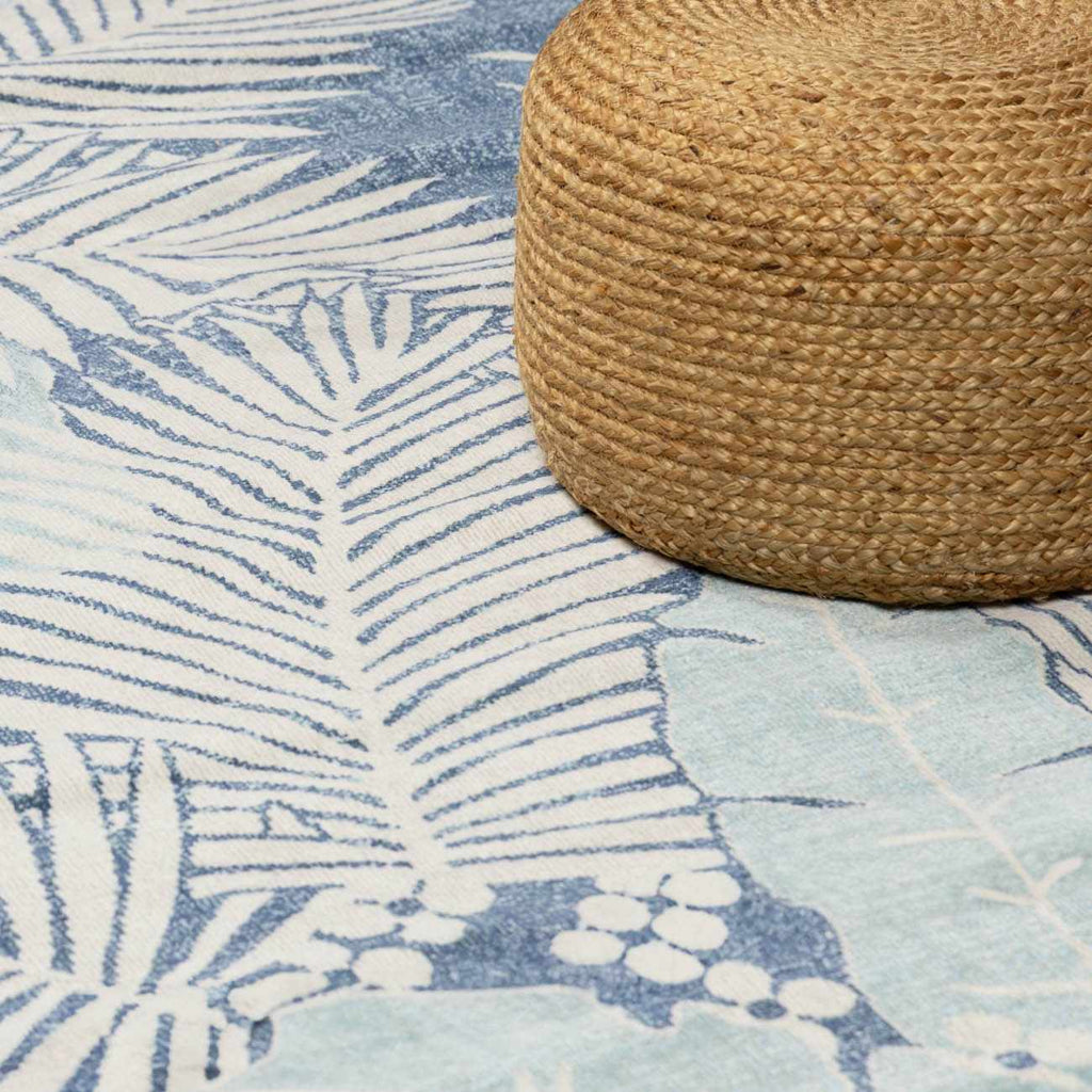 Thebarton Coastal Blue Palm Outdoor Area Rug