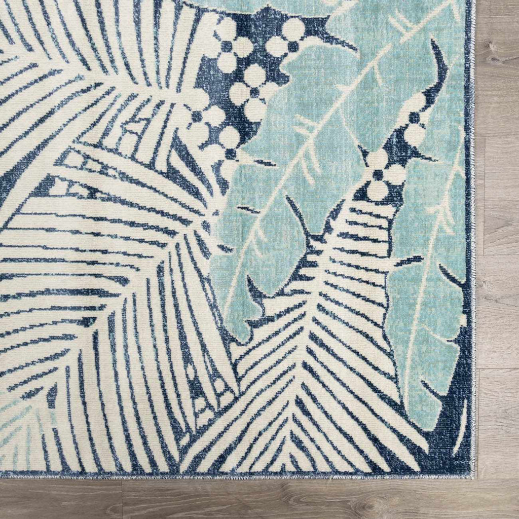 Thebarton Coastal Blue Palm Outdoor Area Rug
