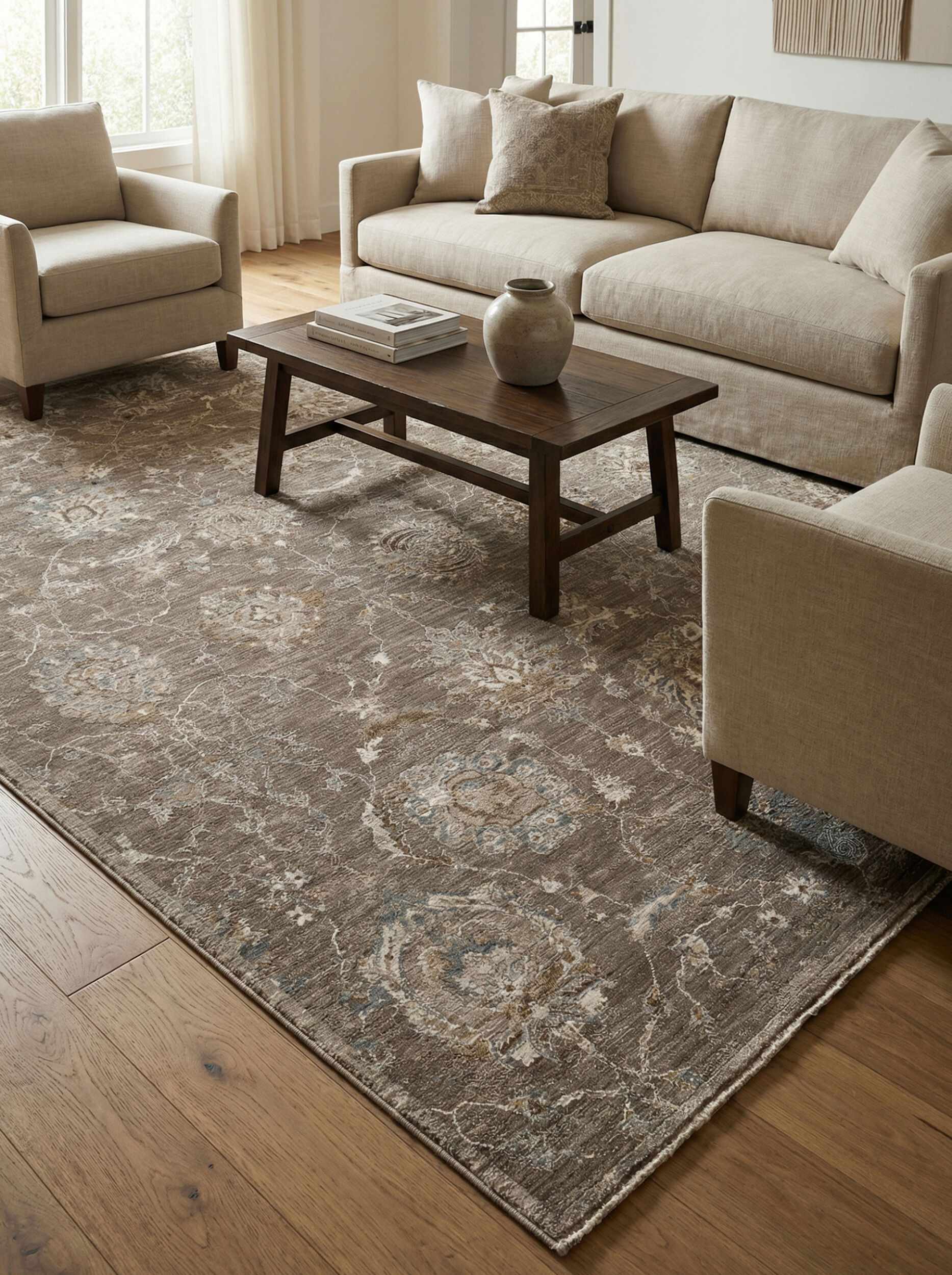 Wokii Gray Floralnature Area Rug