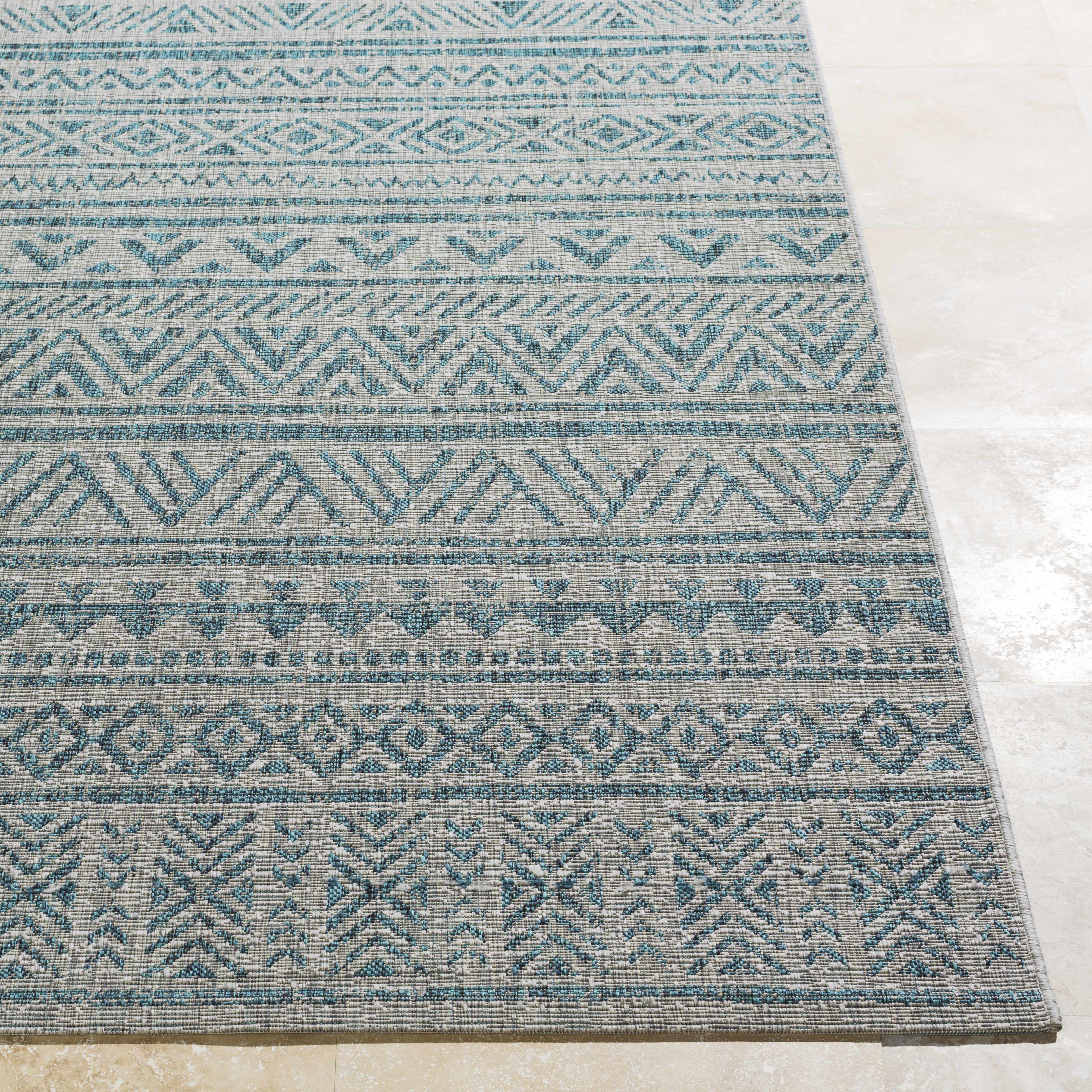 Novato Aqua All Over Pattern Performance Outdoor Rug