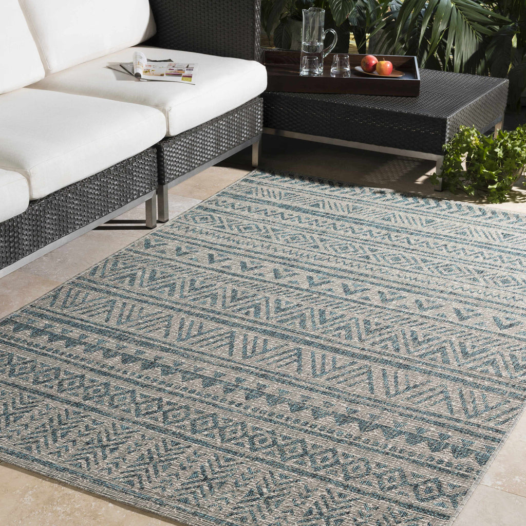 Novato Aqua All Over Pattern Performance Outdoor Rug