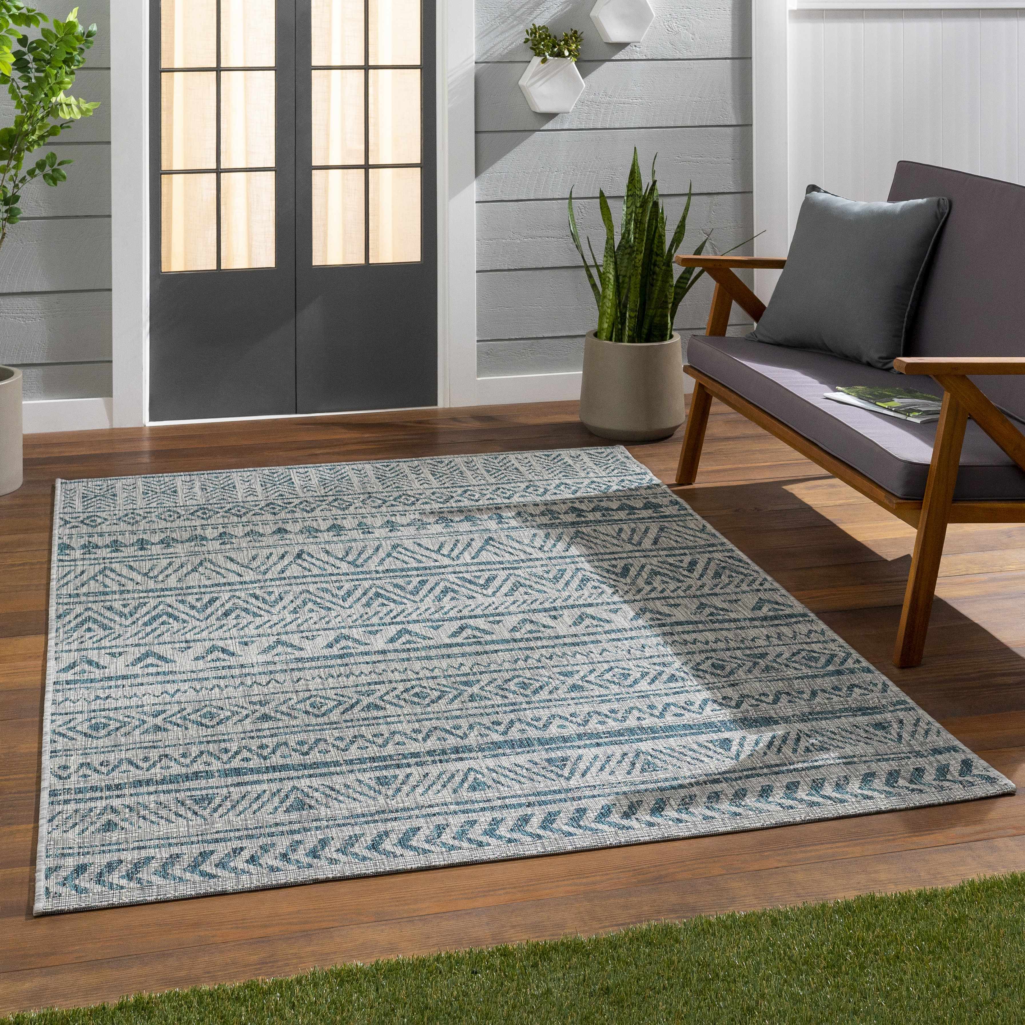 Novato Aqua All Over Pattern Performance Outdoor Rug