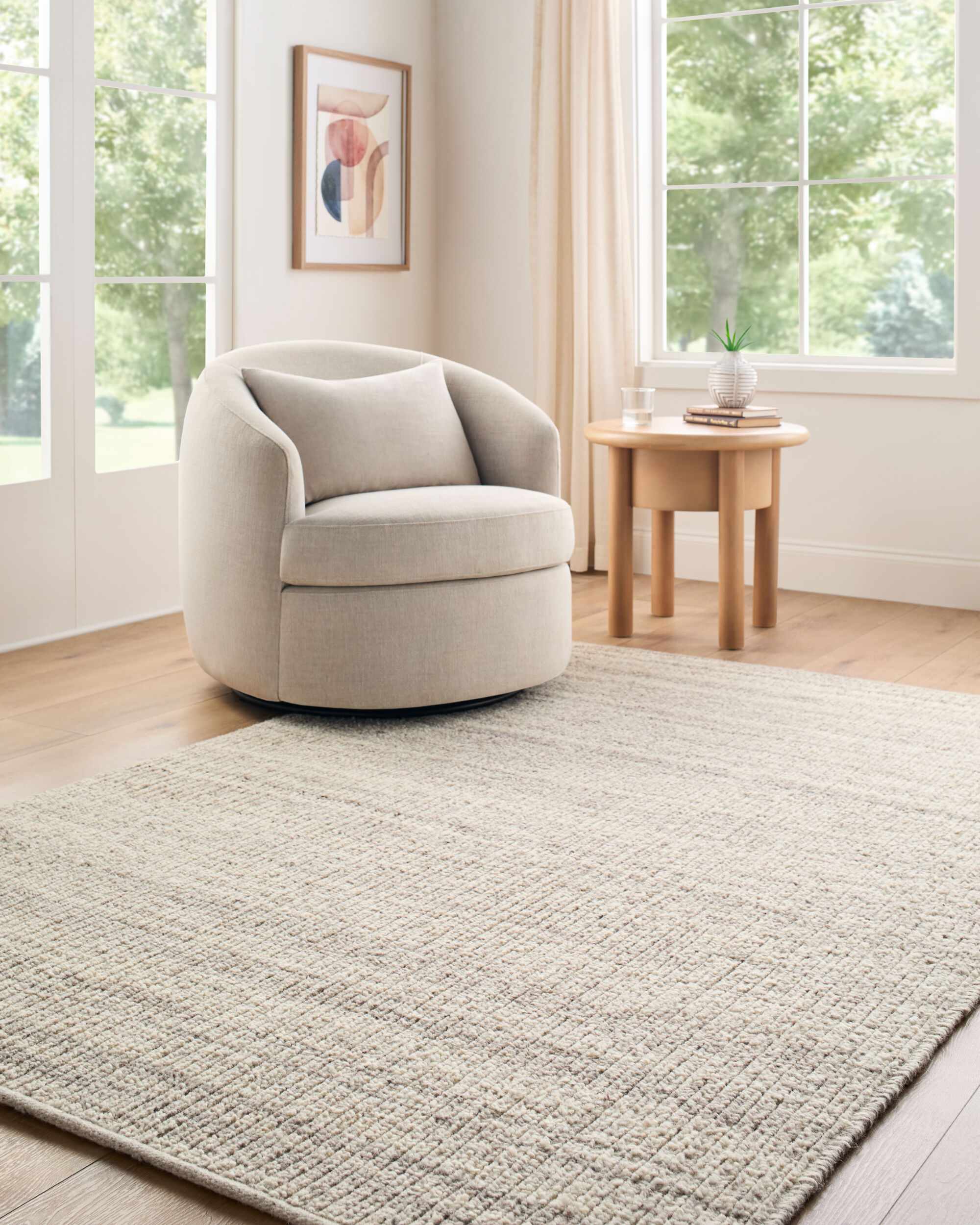 Fazou Light Gray Solid Hand Woven Wool Area Rug