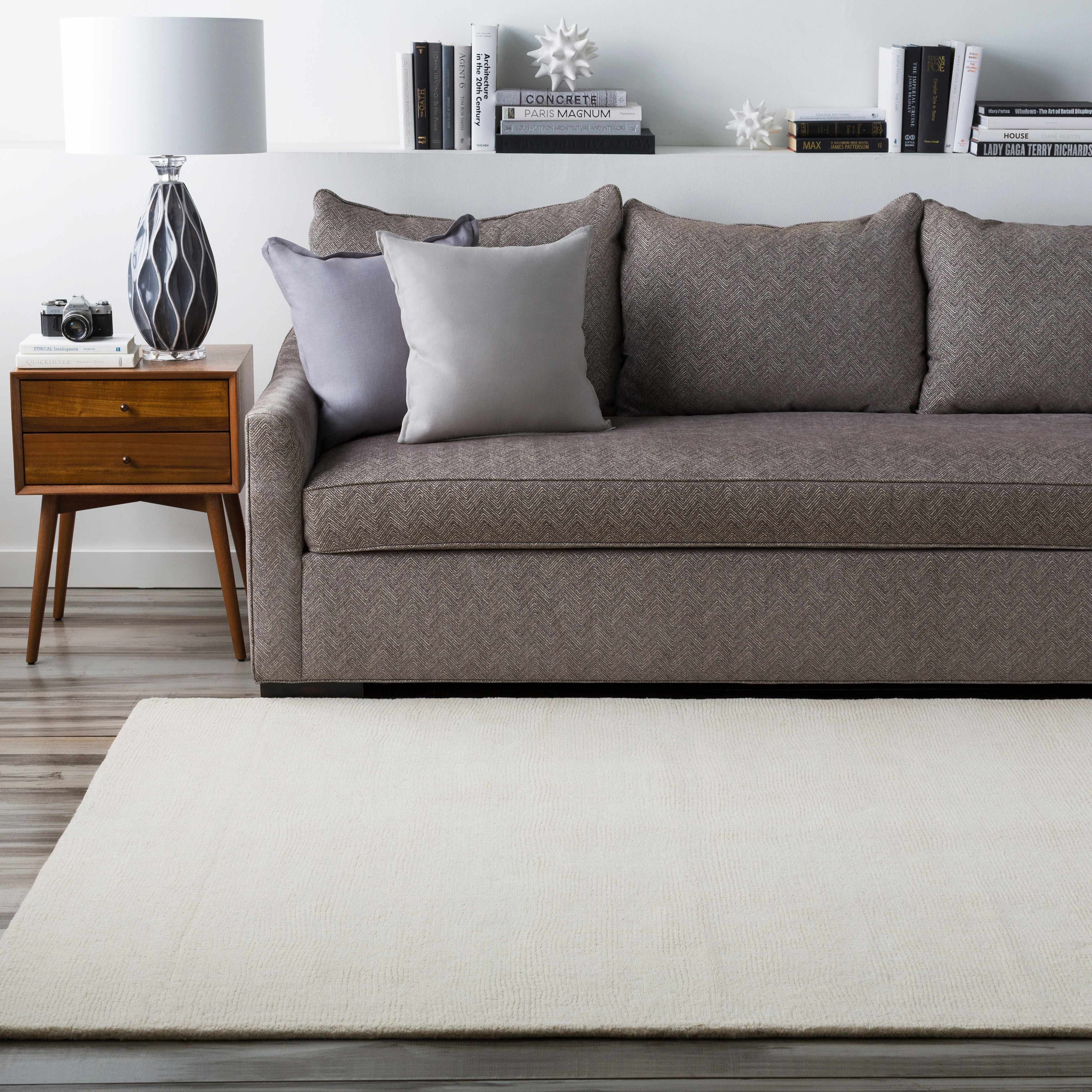 Brockton Solid Light Beige Wool Rug