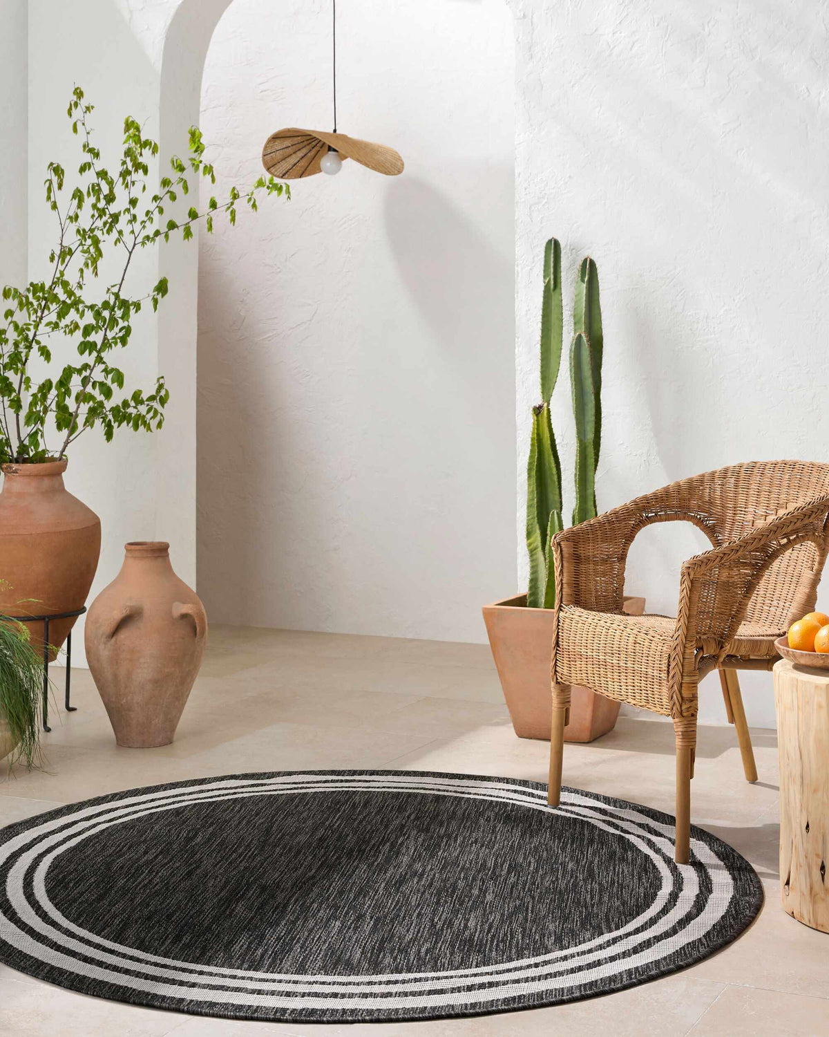 Coonamble Bordered Anthracite Outdoor Rug