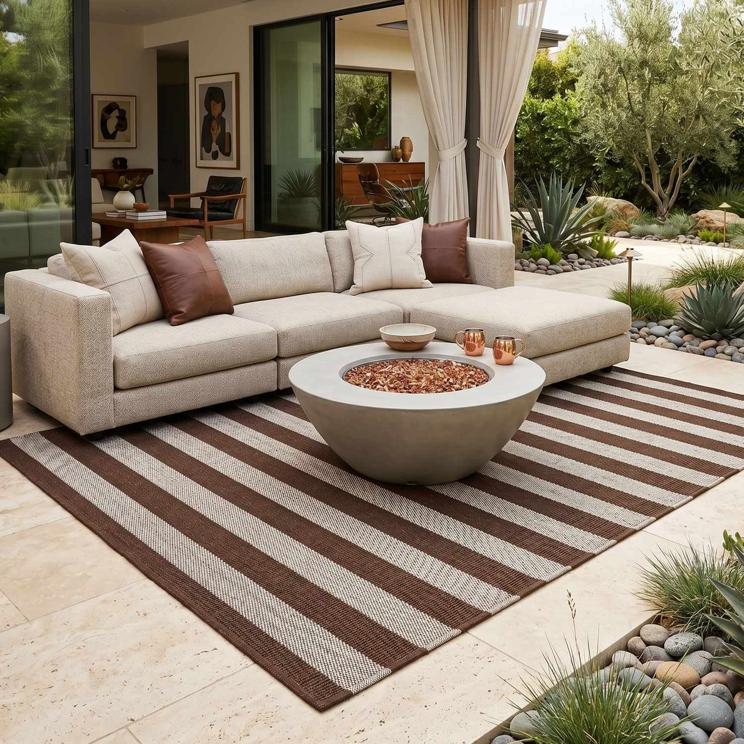 Carpeneto Brown Striped Outdoor Area Rug