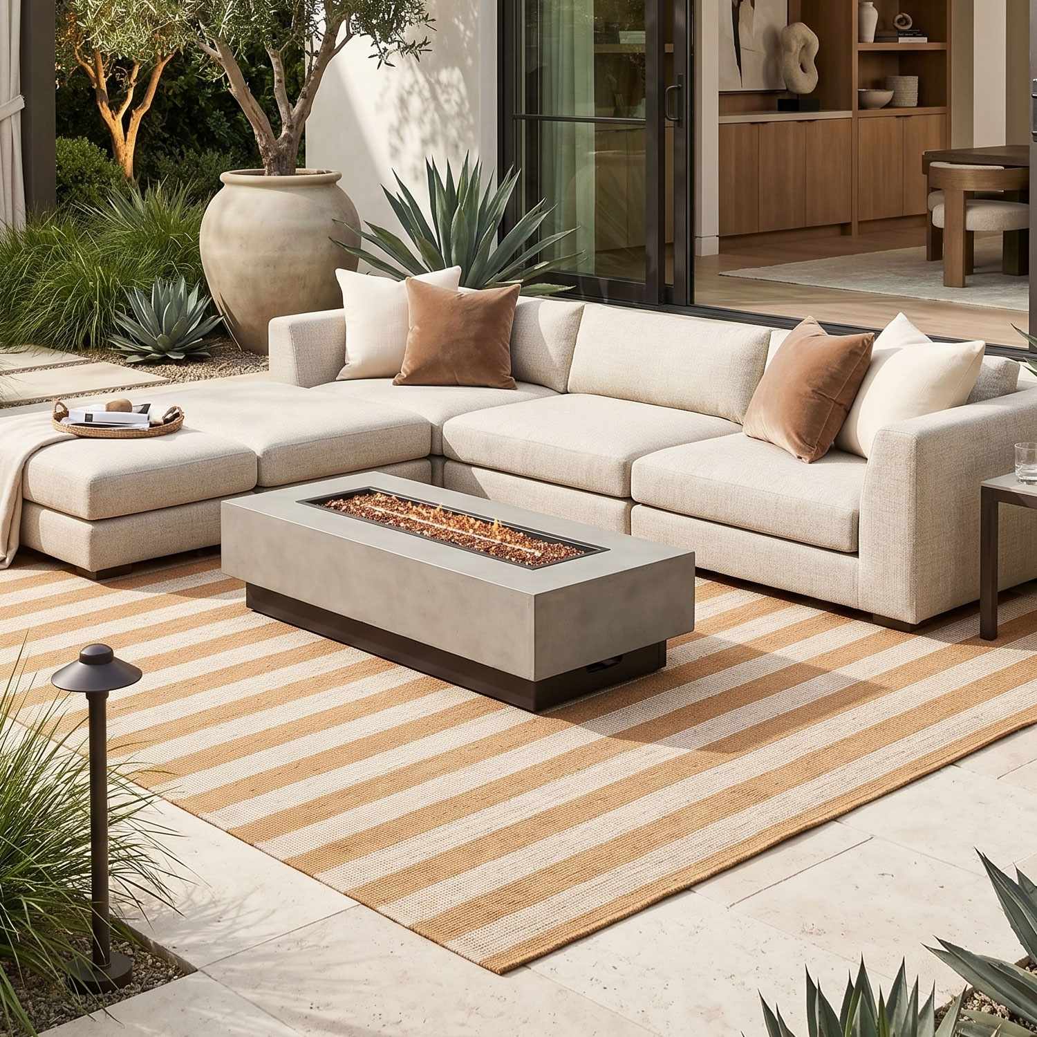 Carpeneto Camel Striped Outdoor Area Rug