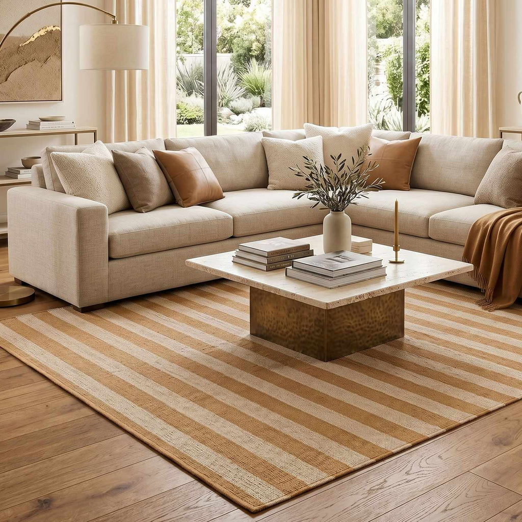 Carpeneto Camel Striped Outdoor Area Rug